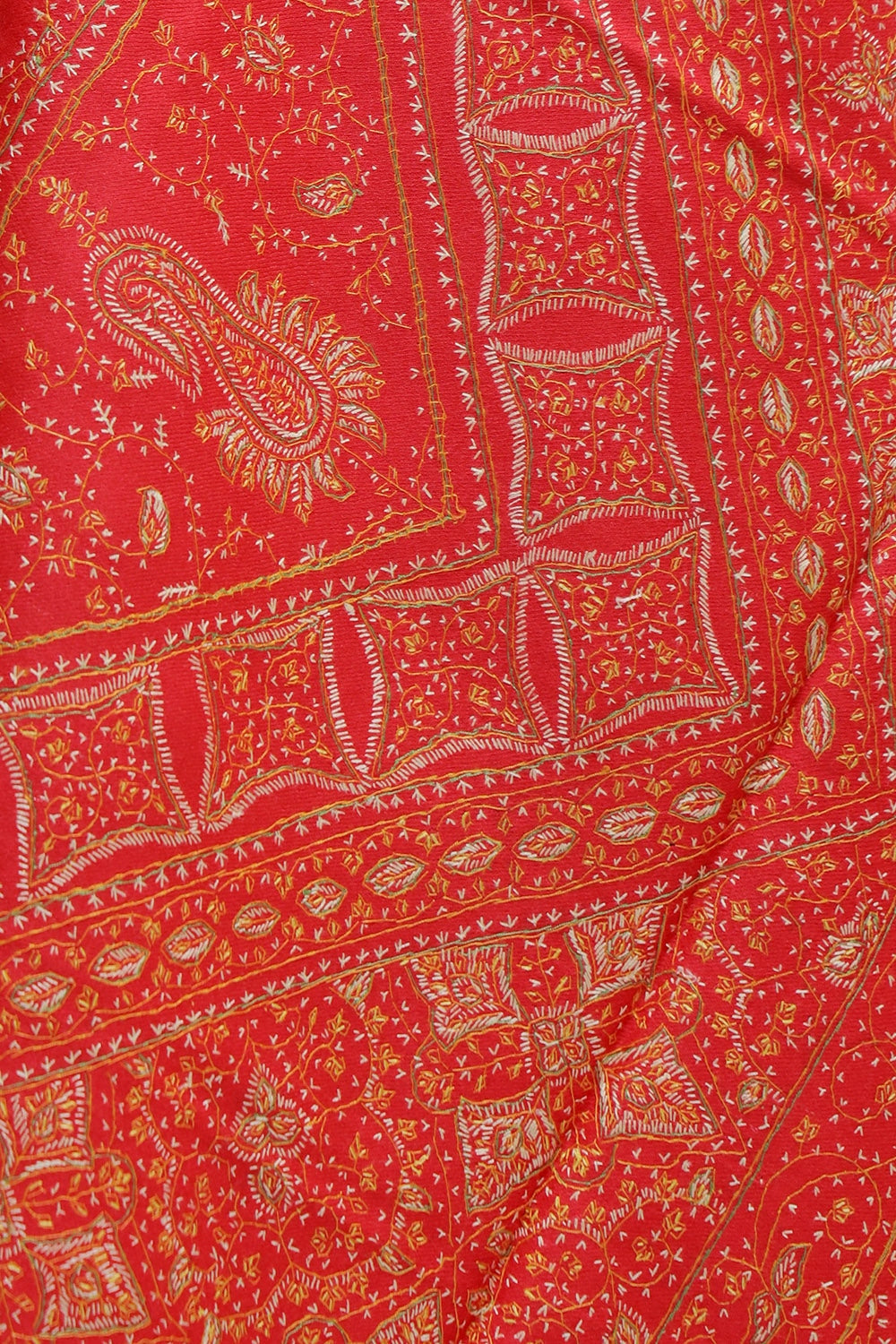 Red Colour Embroidered Sozni Shawl Enriched With Beautiful