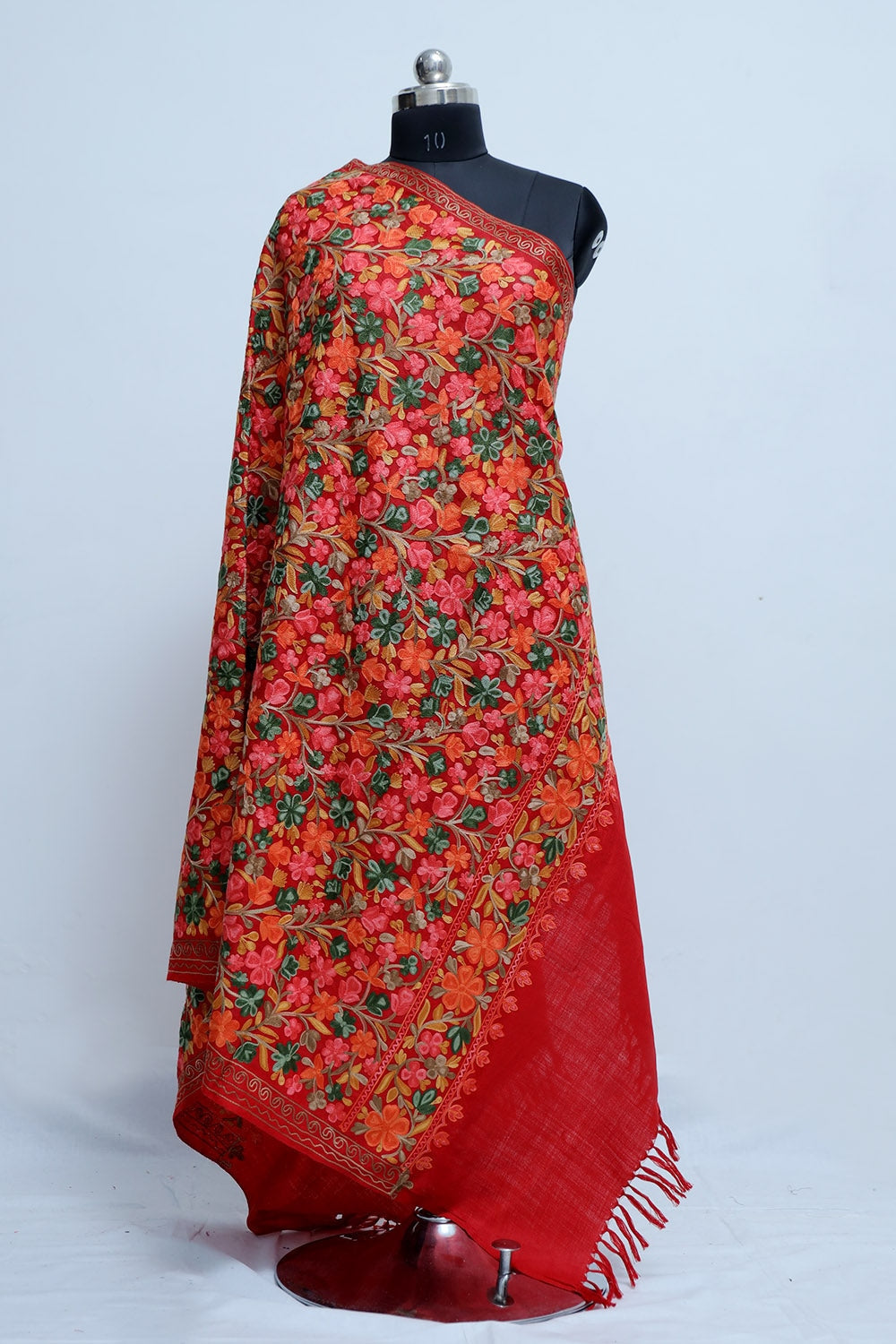Red Colour Kashmiri Work Embroidered Shawl Enriched