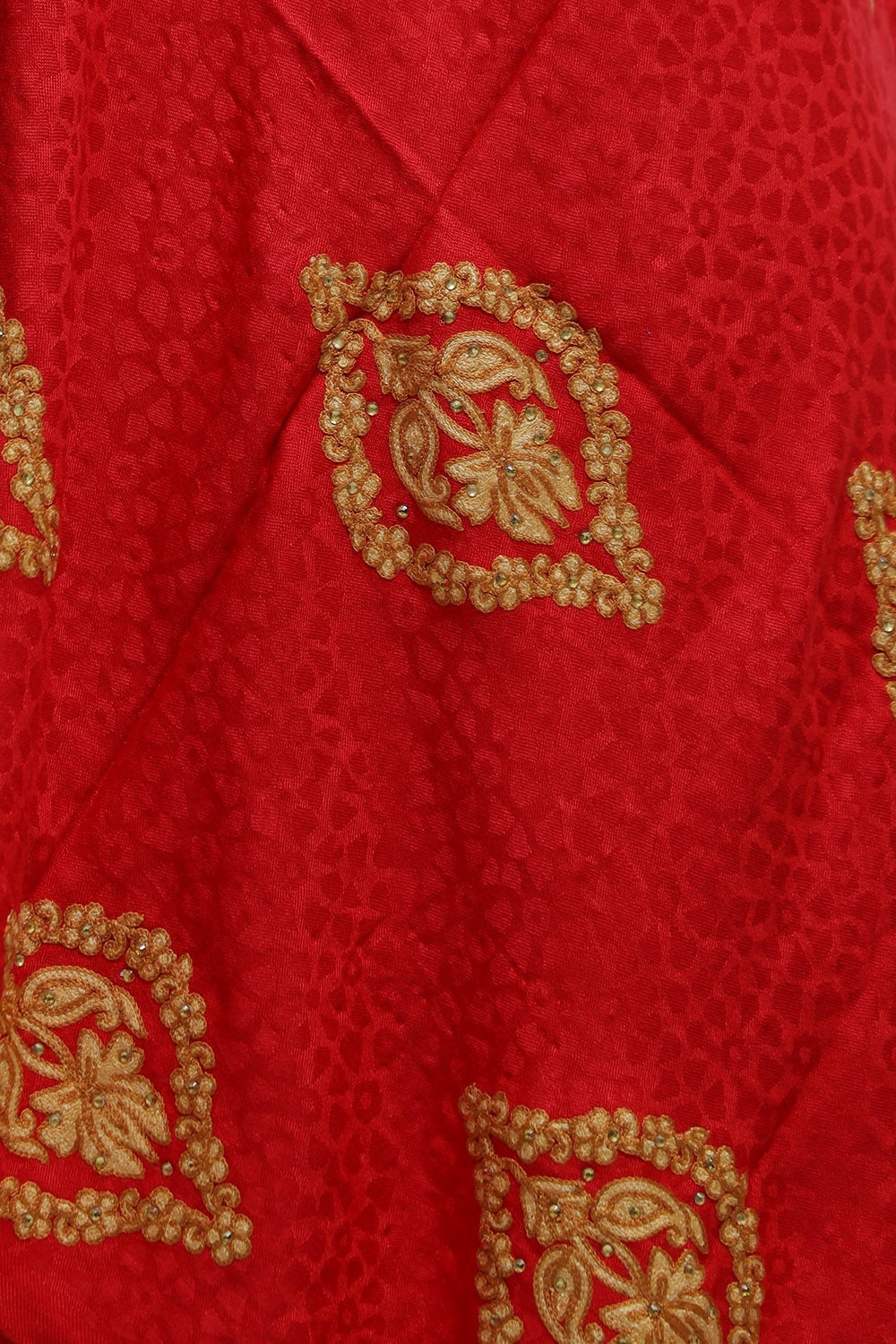 Hot Red Colour Stole Enriched With Aari Embroidery