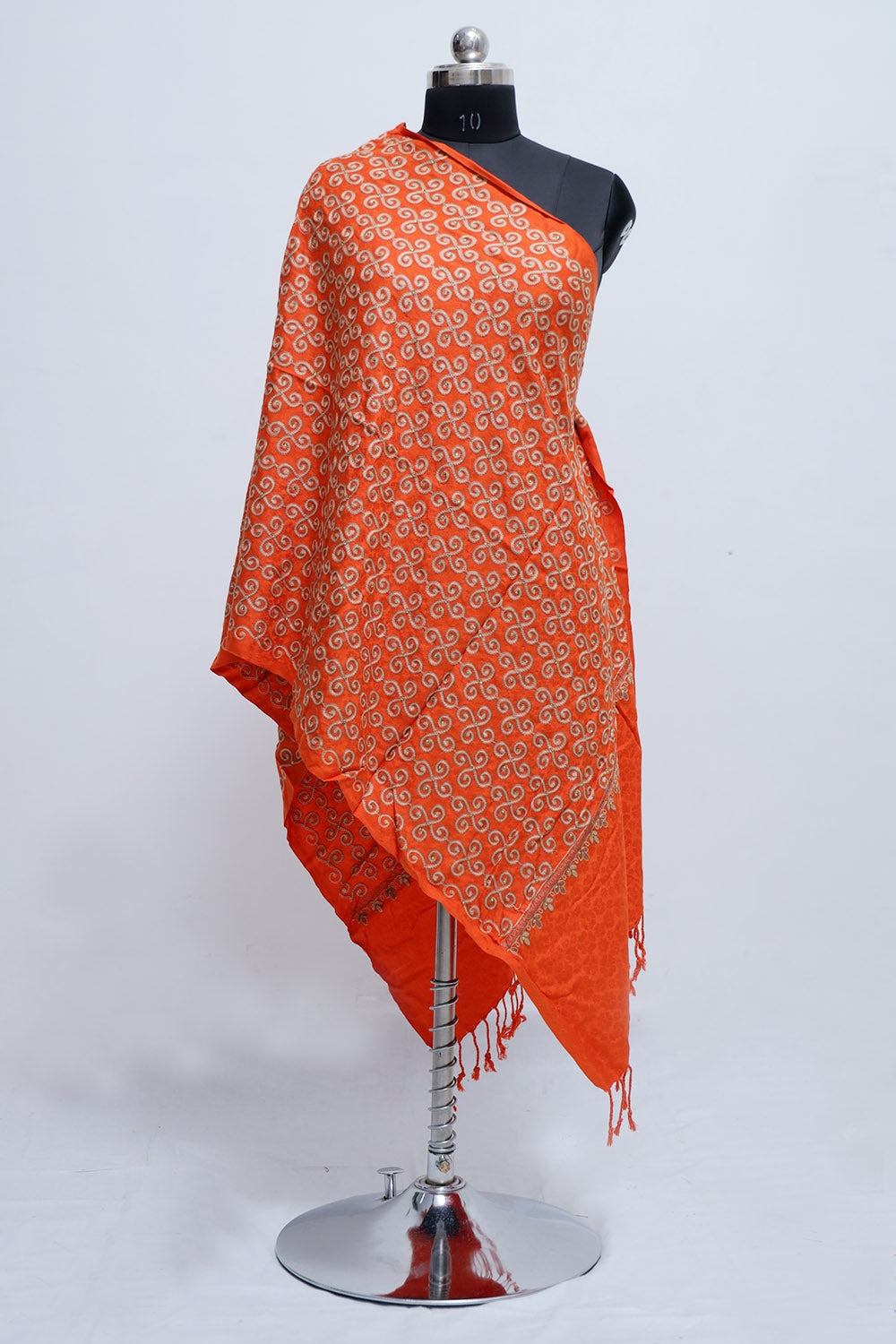 Hot Red Colour Wrap Enriched With Beautiful Aari Jaal