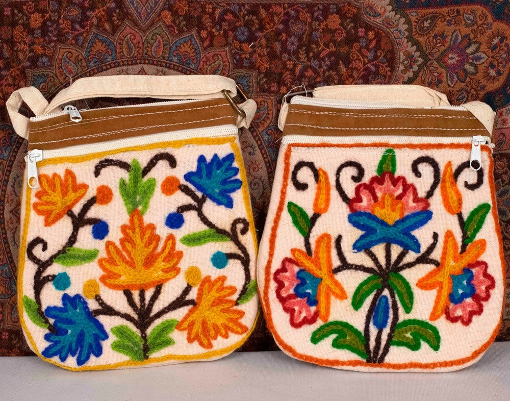 Crewel Kashmiri Aari Work Small Pot Shape Sling Bag