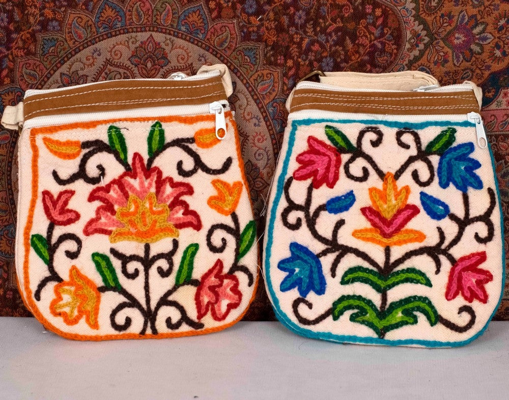 Crewel Kashmiri Aari Work Small Pot Shape Sling Bag