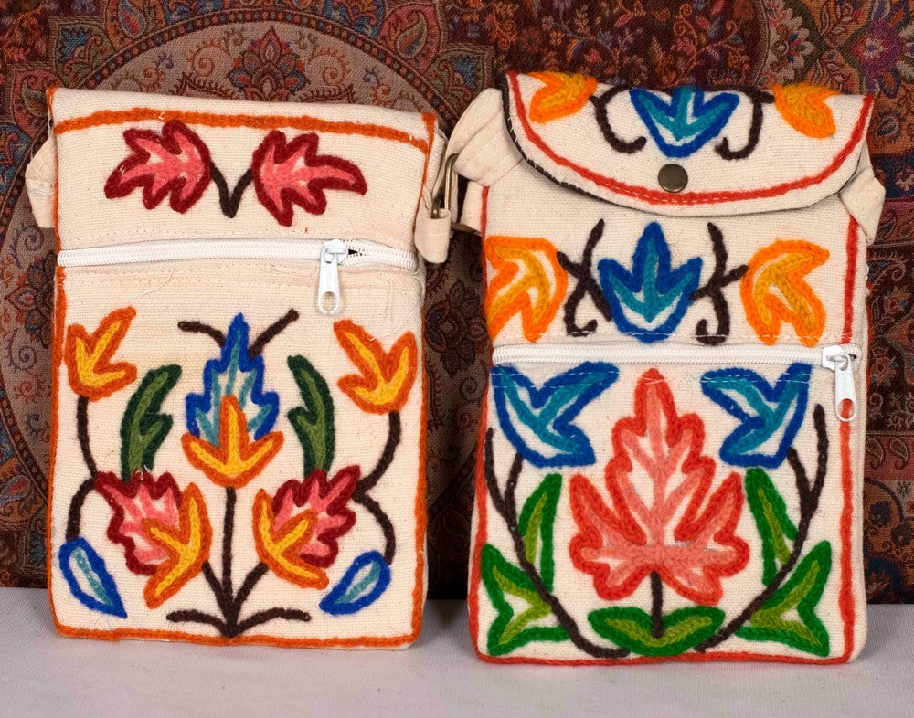 Crewel Kashmiri Aari Work Small Sling Bag With Front Zip