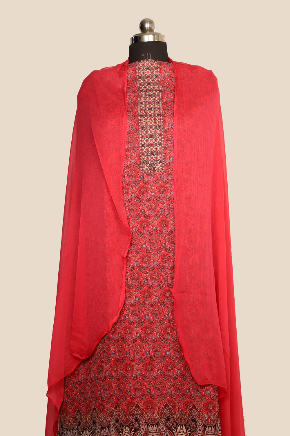 Dark pink Colour Cotton Kani Printer Unstitched Suit Fabric