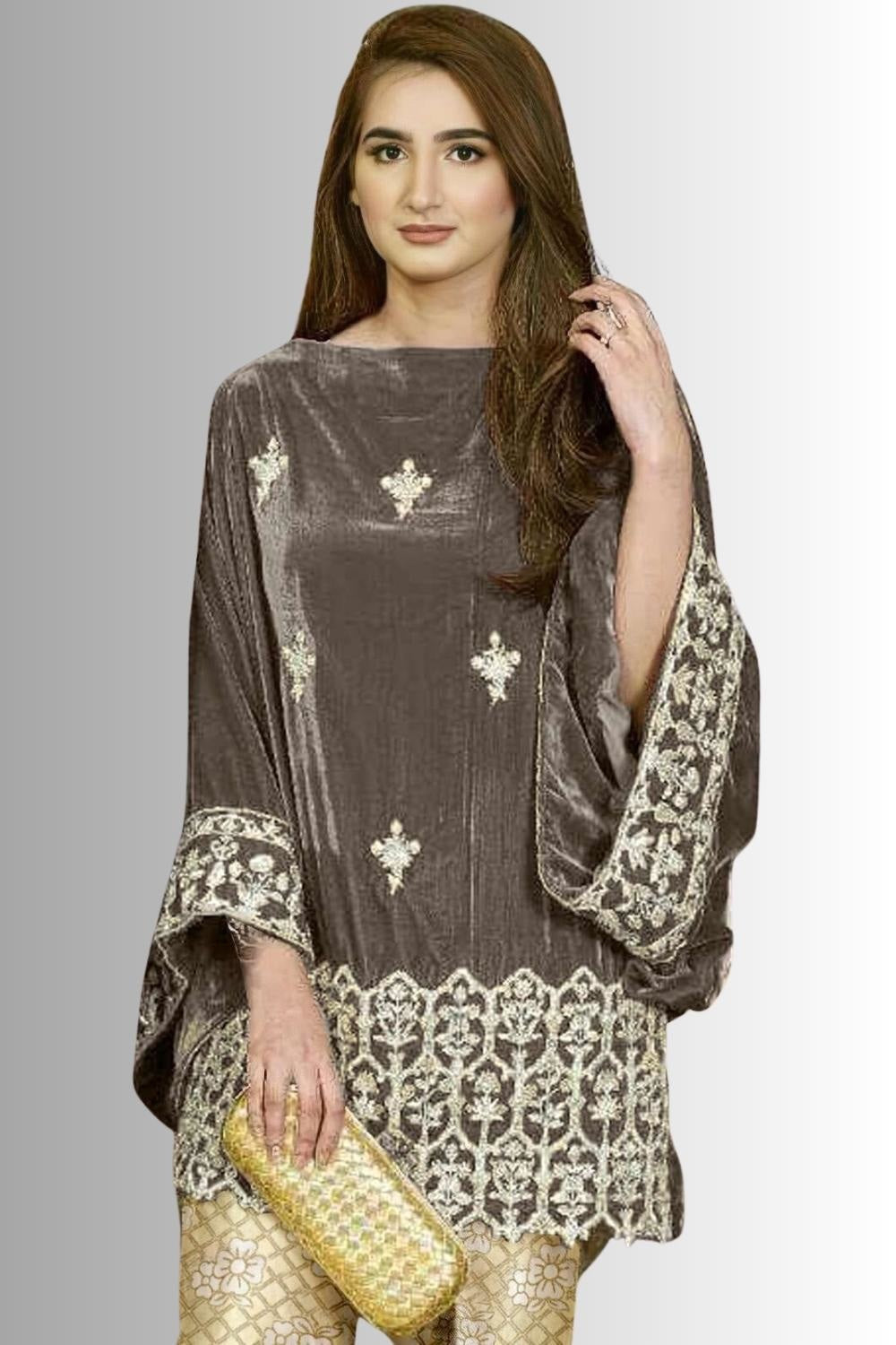 Shae by SASSAFRAS Embroidered Square Neck Regular Sequinned Velvet Kurti  With Trousers - Absolutely Desi