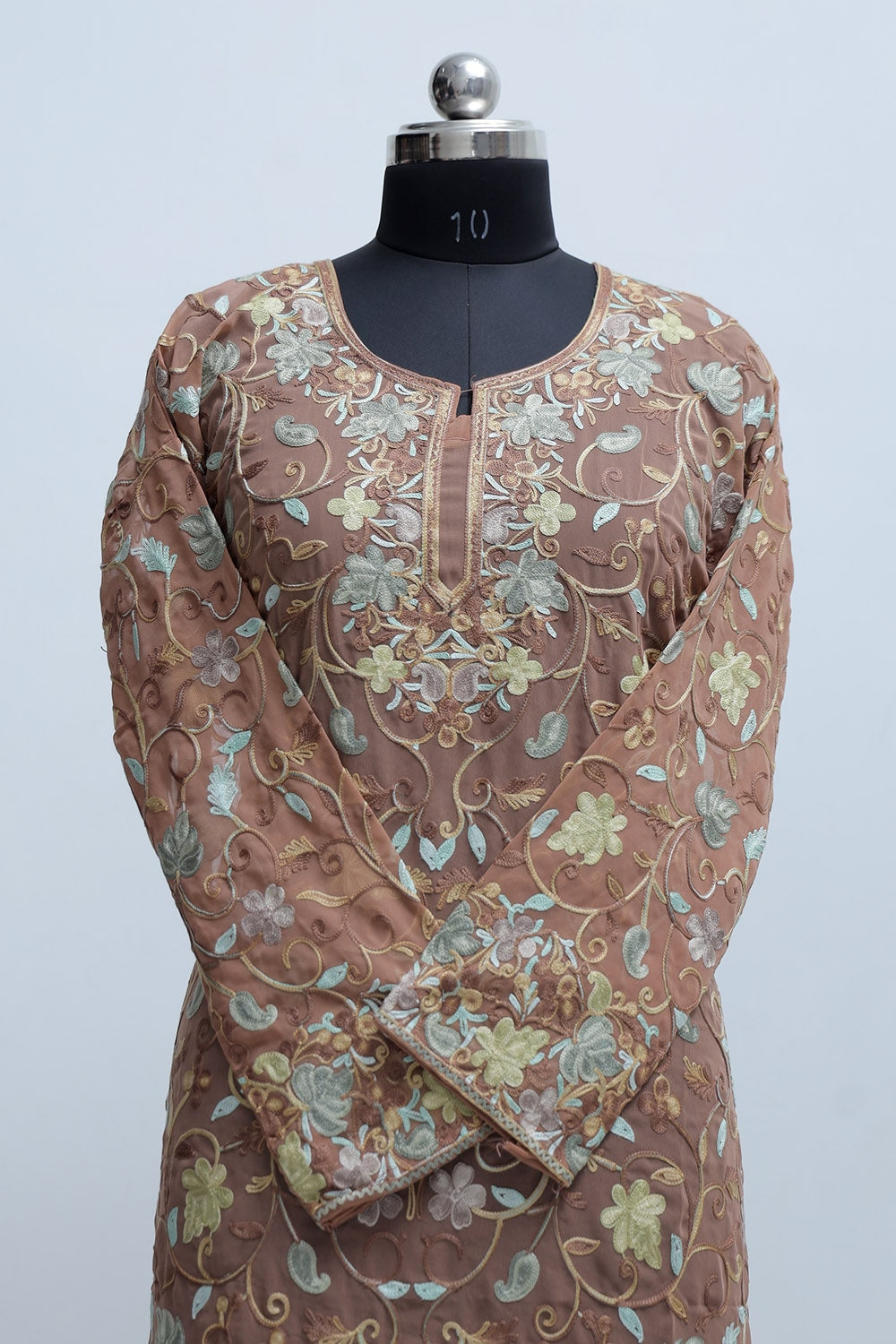 Earthy Beige / Brown Colour Georgette Semi Stitched Kashmiri