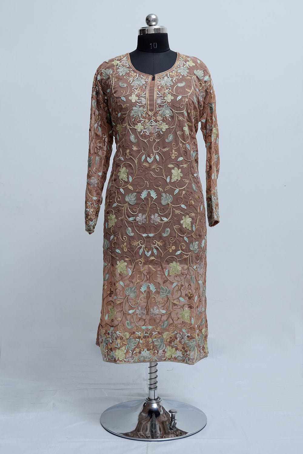 Earthy Beige / Brown Colour Georgette Semi Stitched Kashmiri