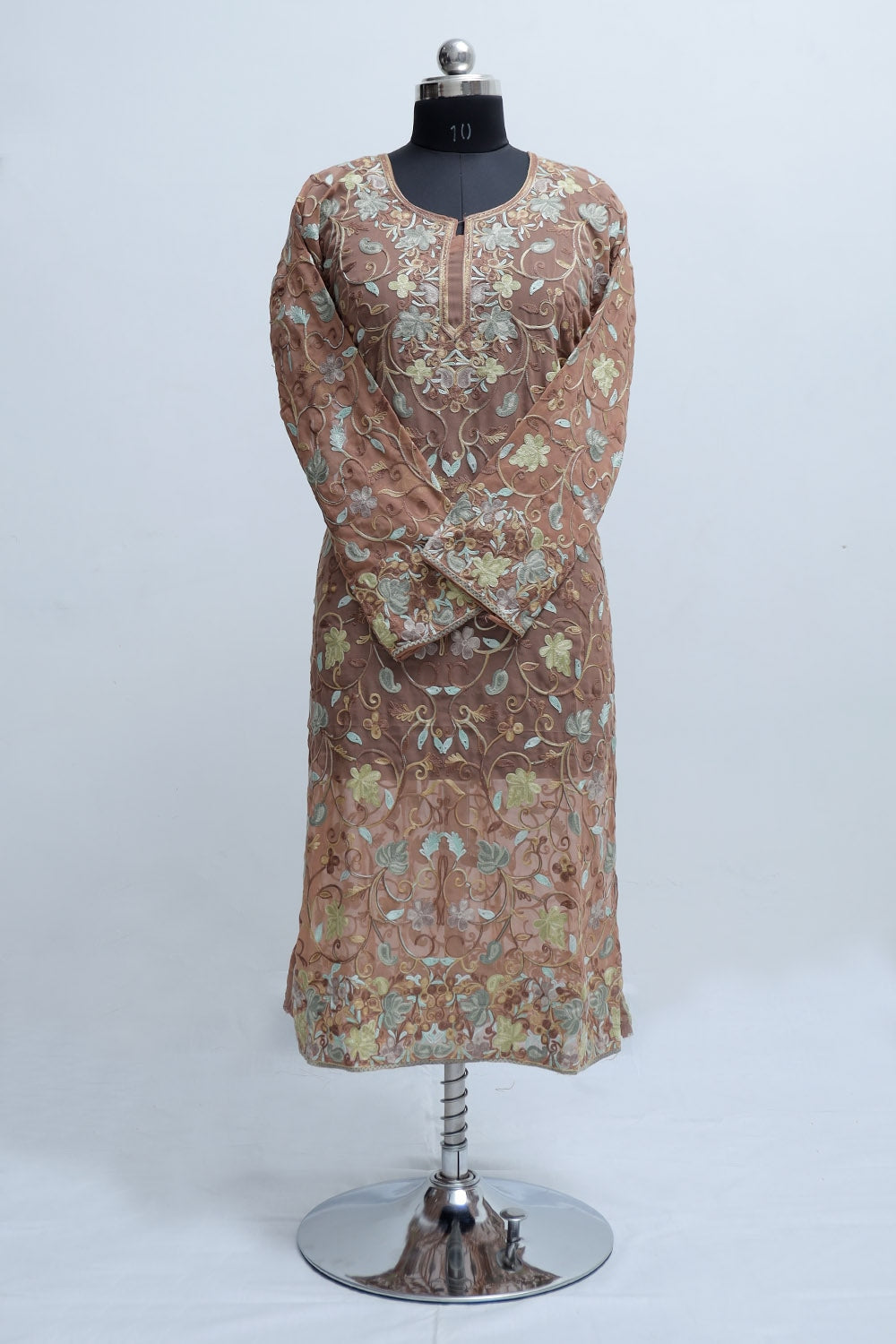 Earthy Beige / Brown Colour Georgette Semi Stitched Kashmiri