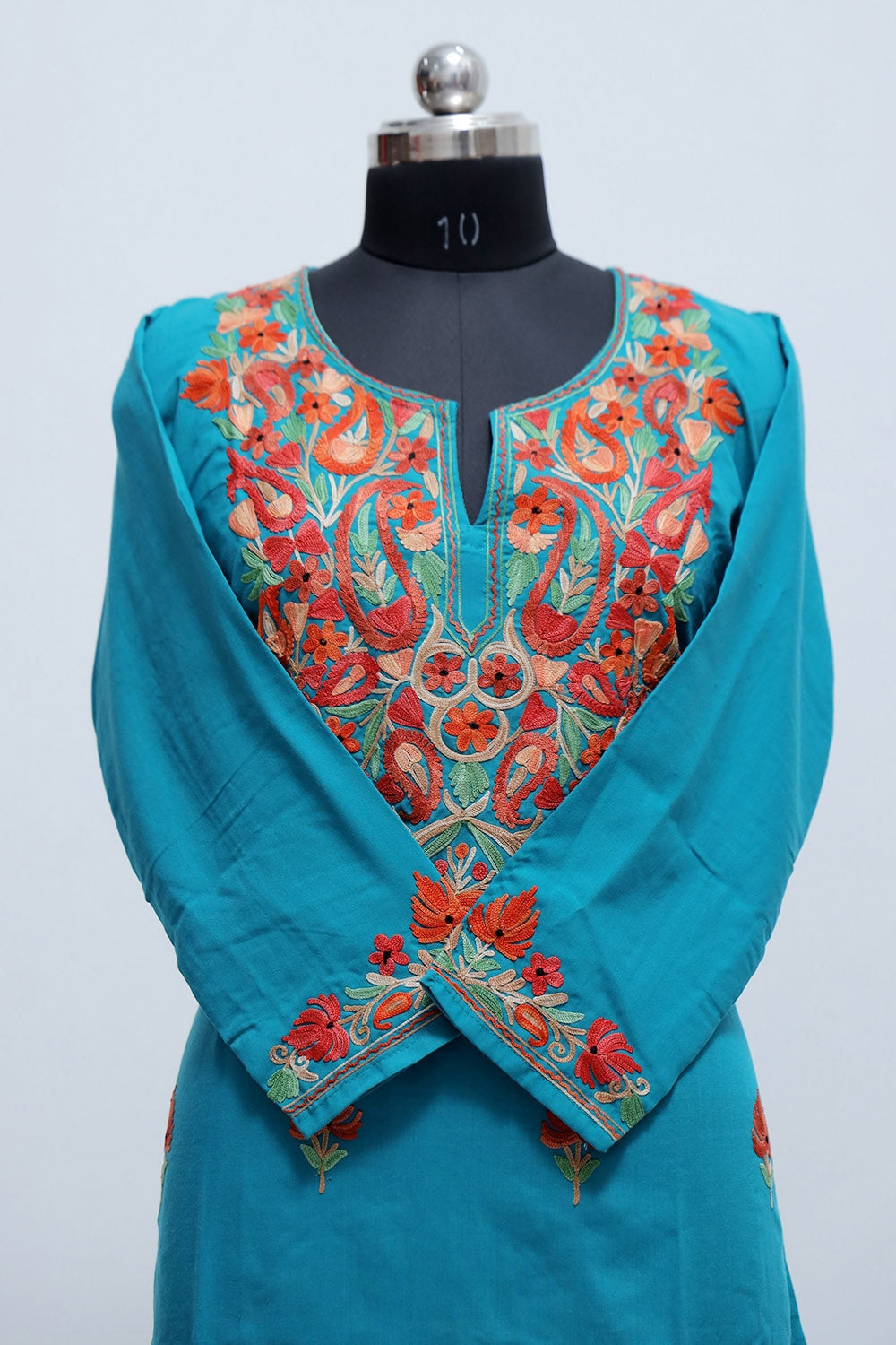 Exotic Green Colour Cotton Kurti With Kashmiri Motifs Latest