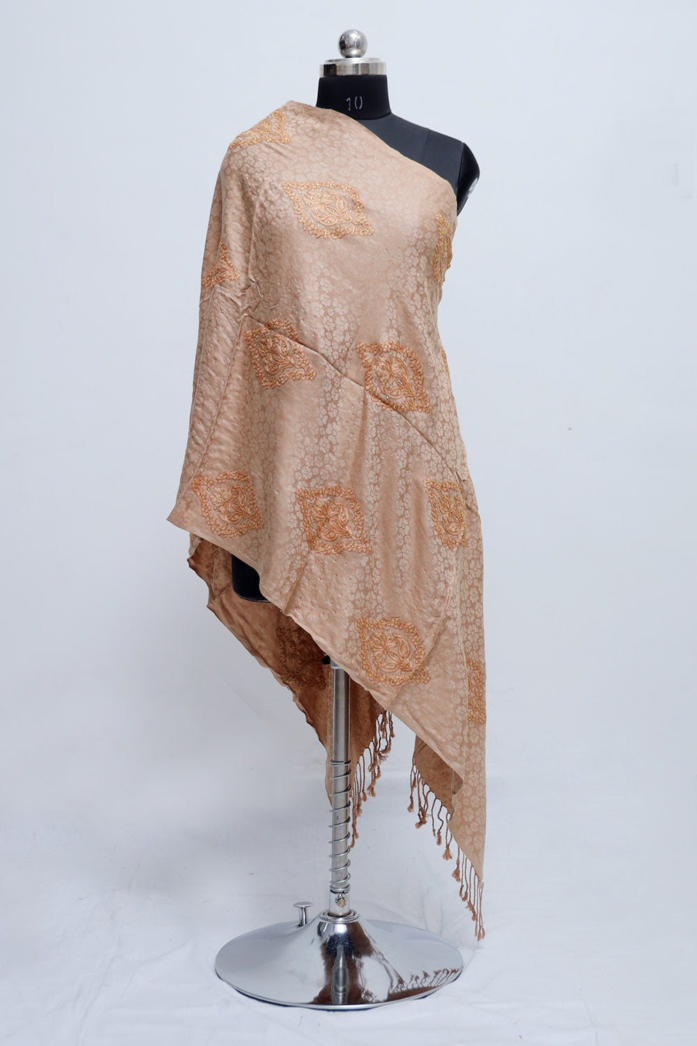 Fawn Colour Stole Enriched With Aari Embroidery And A Touch