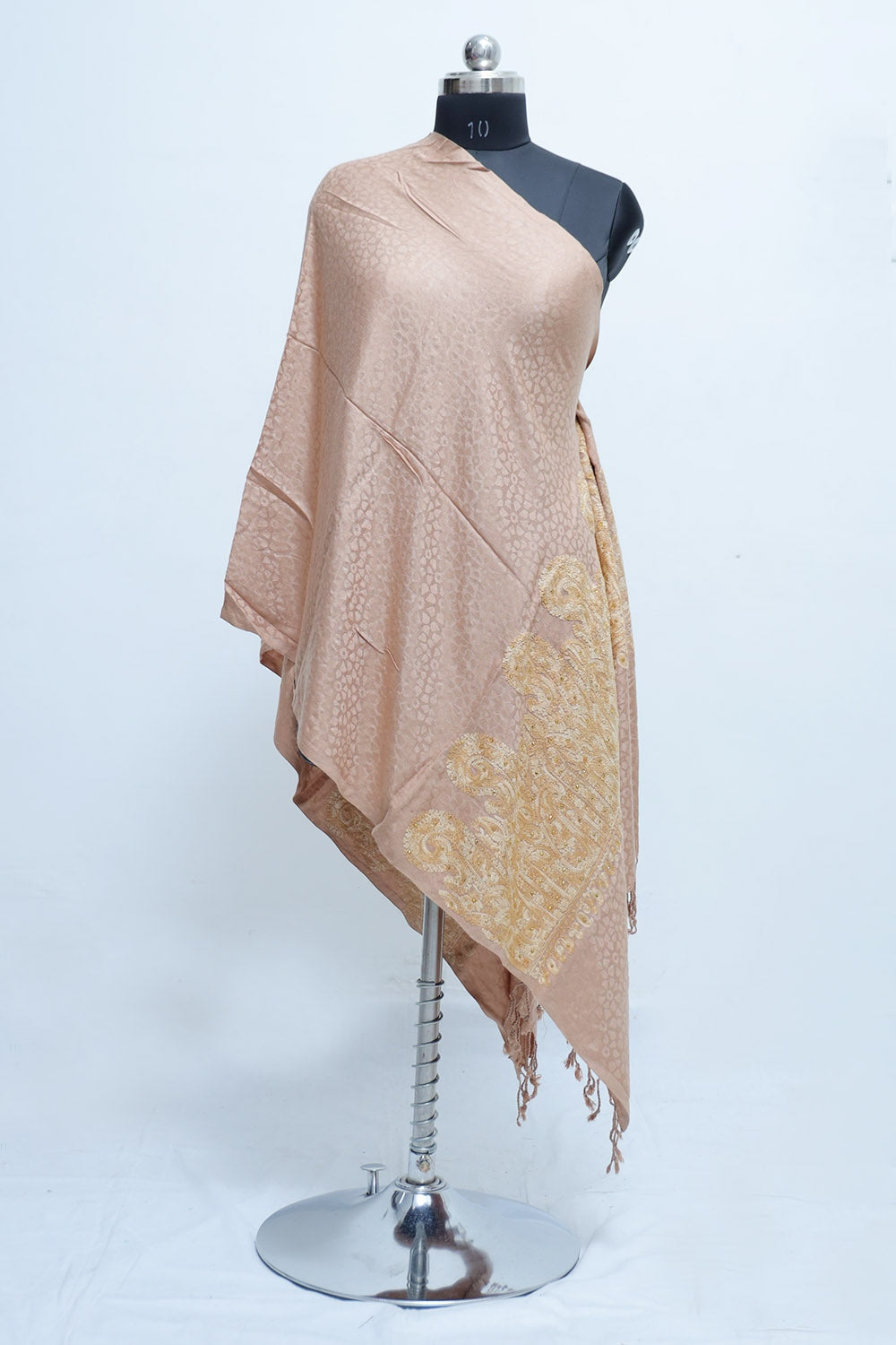 Fawn Colour Wrap Enriched With Aari Embroidery And A Touch