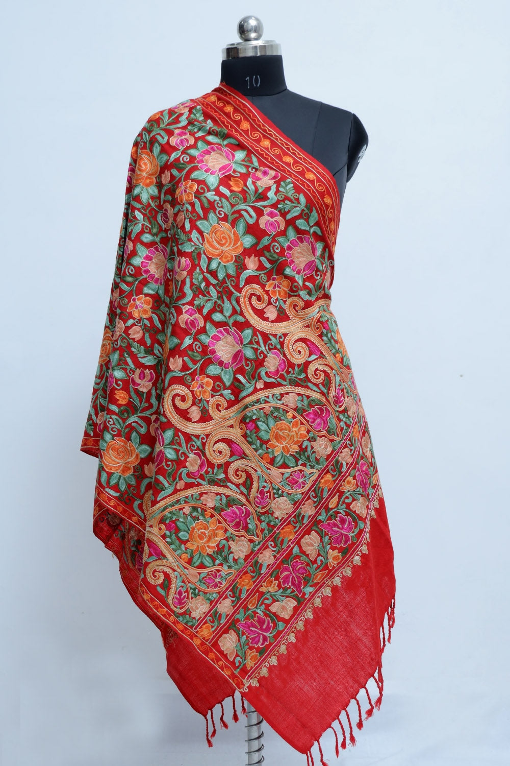 Gorgeous Red Colour Stole With Graceful Dense Jaal Pattern