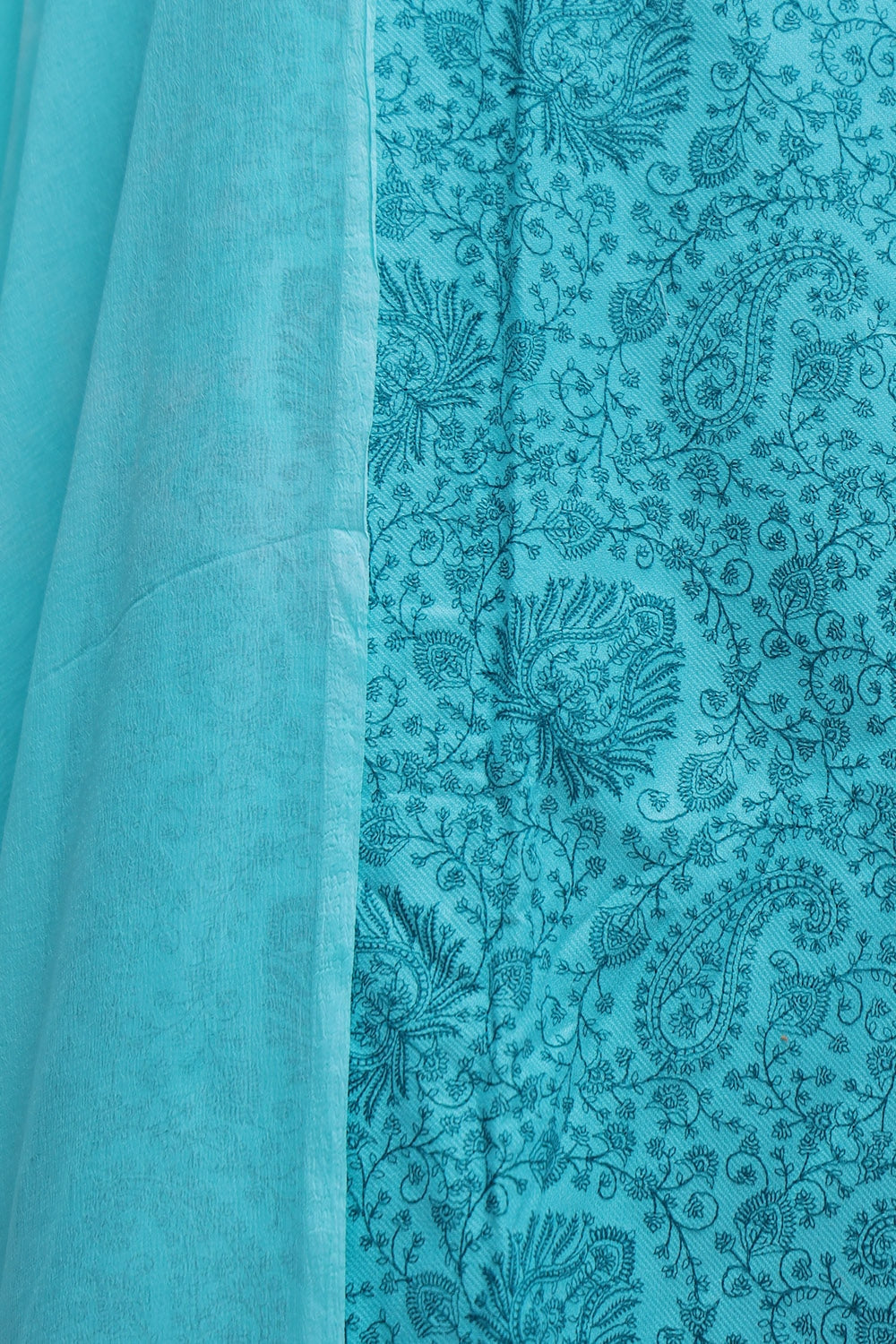 Sea Green Color Kashmiri Sozni Work Woolen Unstitched Suit