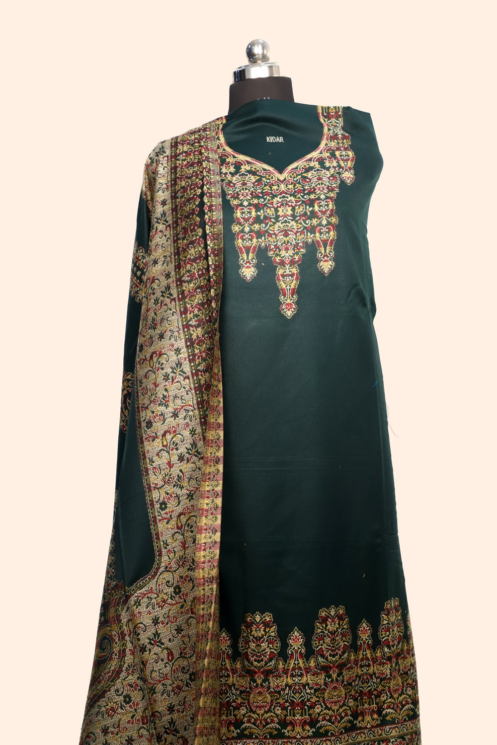 Green Color Woolen Kashmiri Kani Work Unstitched Suit