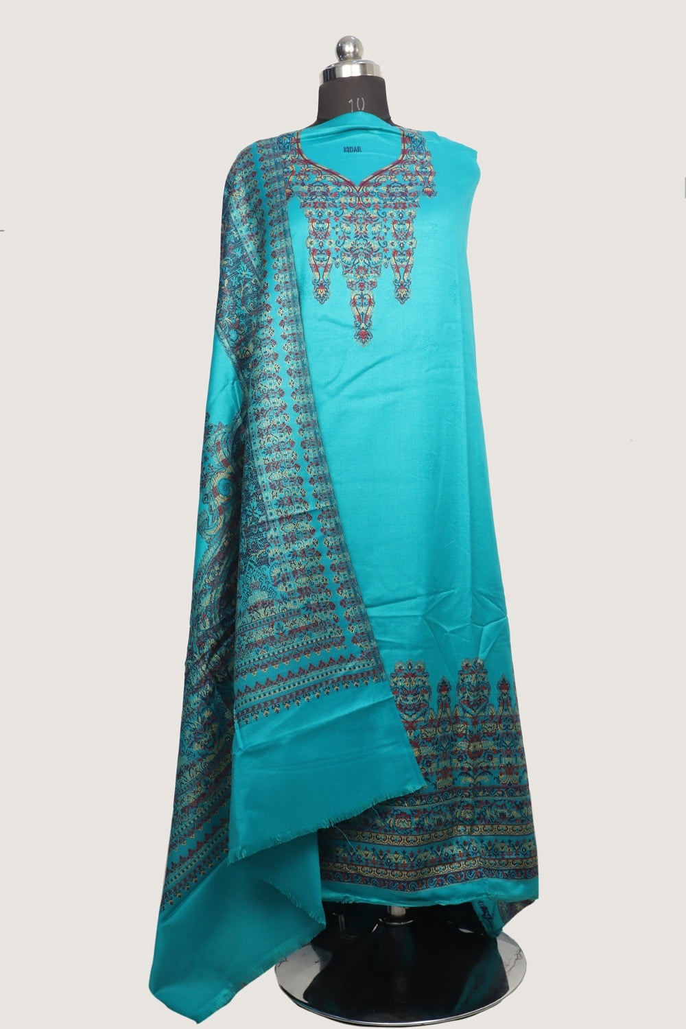 Sea Green Color Woolen Kashmiri Kani Work Unstitched Suit