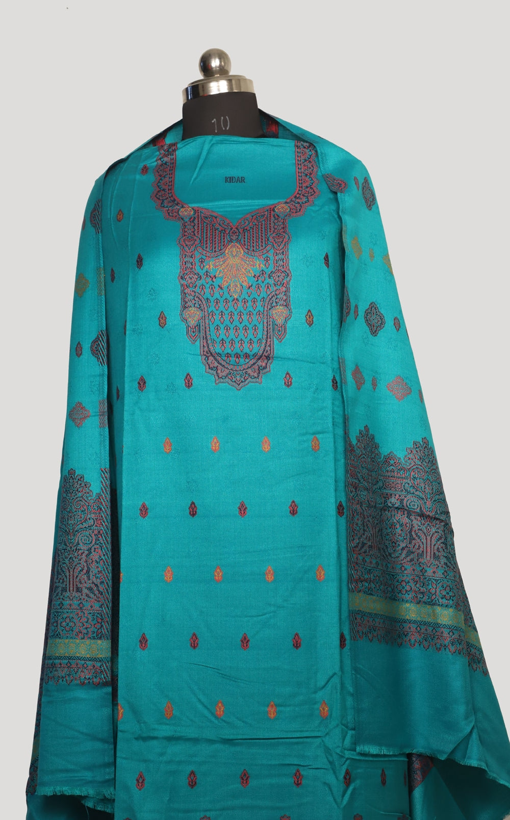 Sea Green Color Woolen Kashmiri Kani Work Unstitched Suit