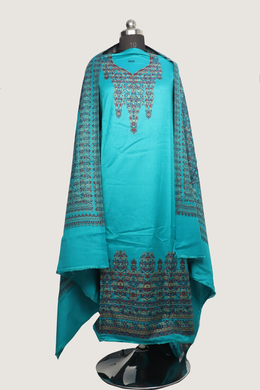 Sea Green Color Woolen Kashmiri Kani Work Unstitched Suit