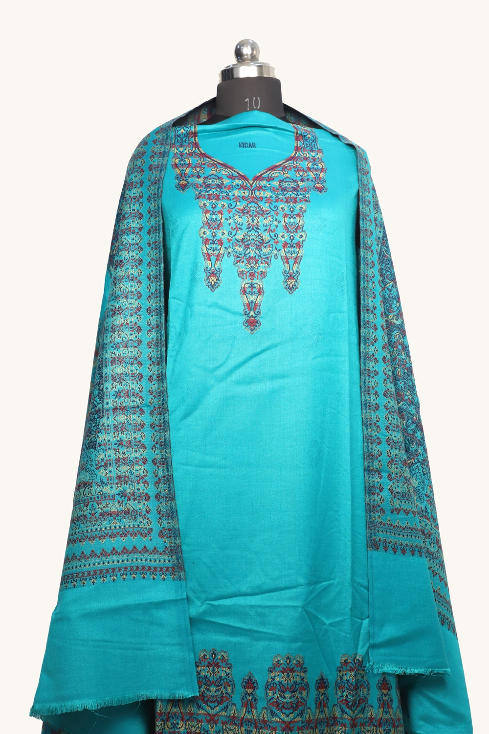 Sea Green Color Woolen Kashmiri Kani Work Unstitched Suit