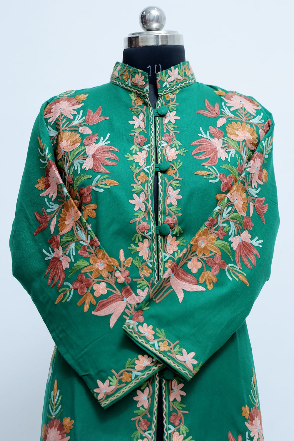 Green Colour Aari Work Embroidered Jacket Designer Floral