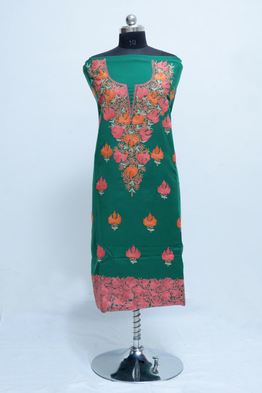 Green Colour Cotton Suit With Beautiful Kashmiri Embroidery
