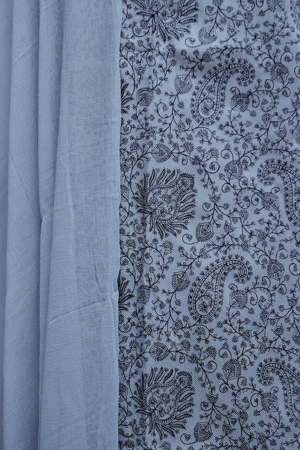 Grey Color Kashmiri Sozni Work Woolen Unstitched Suit Fabric