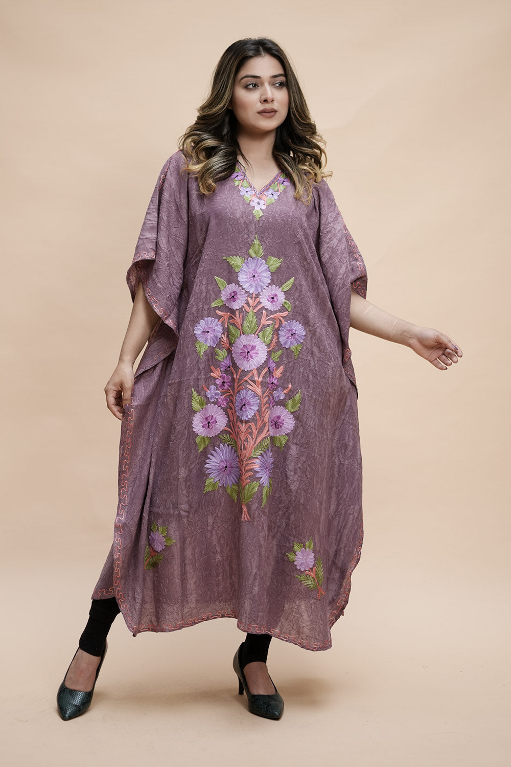 Lavender Colour Crush Cotton Kashmiri Aari Work Designer