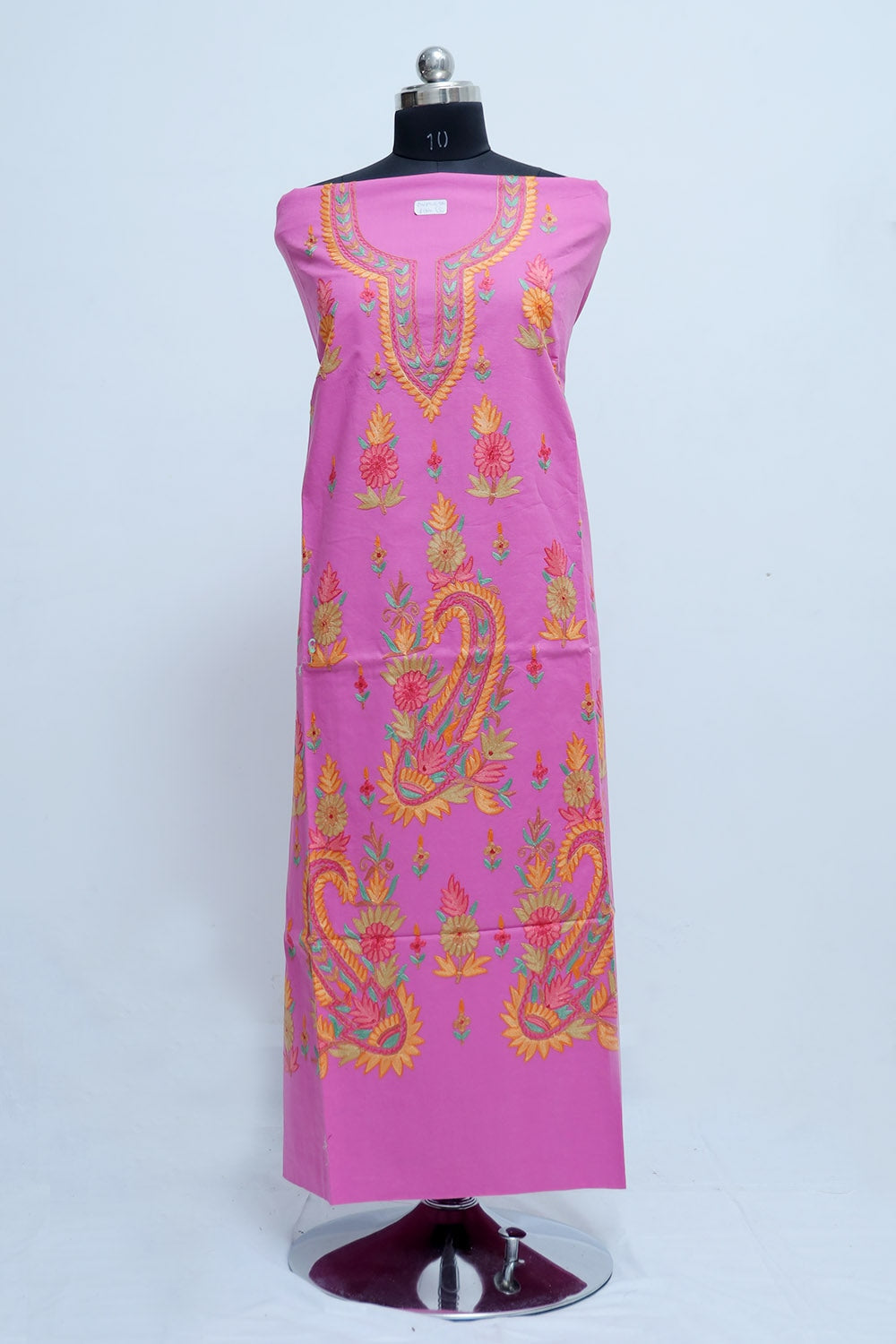 Lavender Pink Colour Cotton Suit With Aari Embroidery