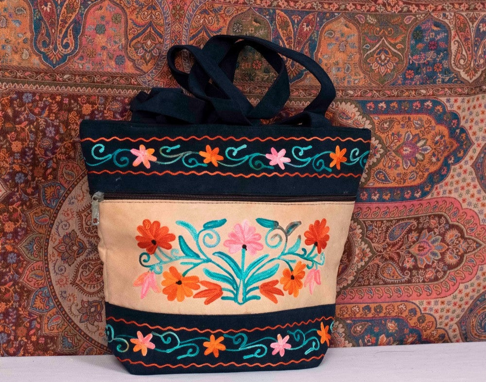 Suede Leather Kashmiri Work Shoulder Bag