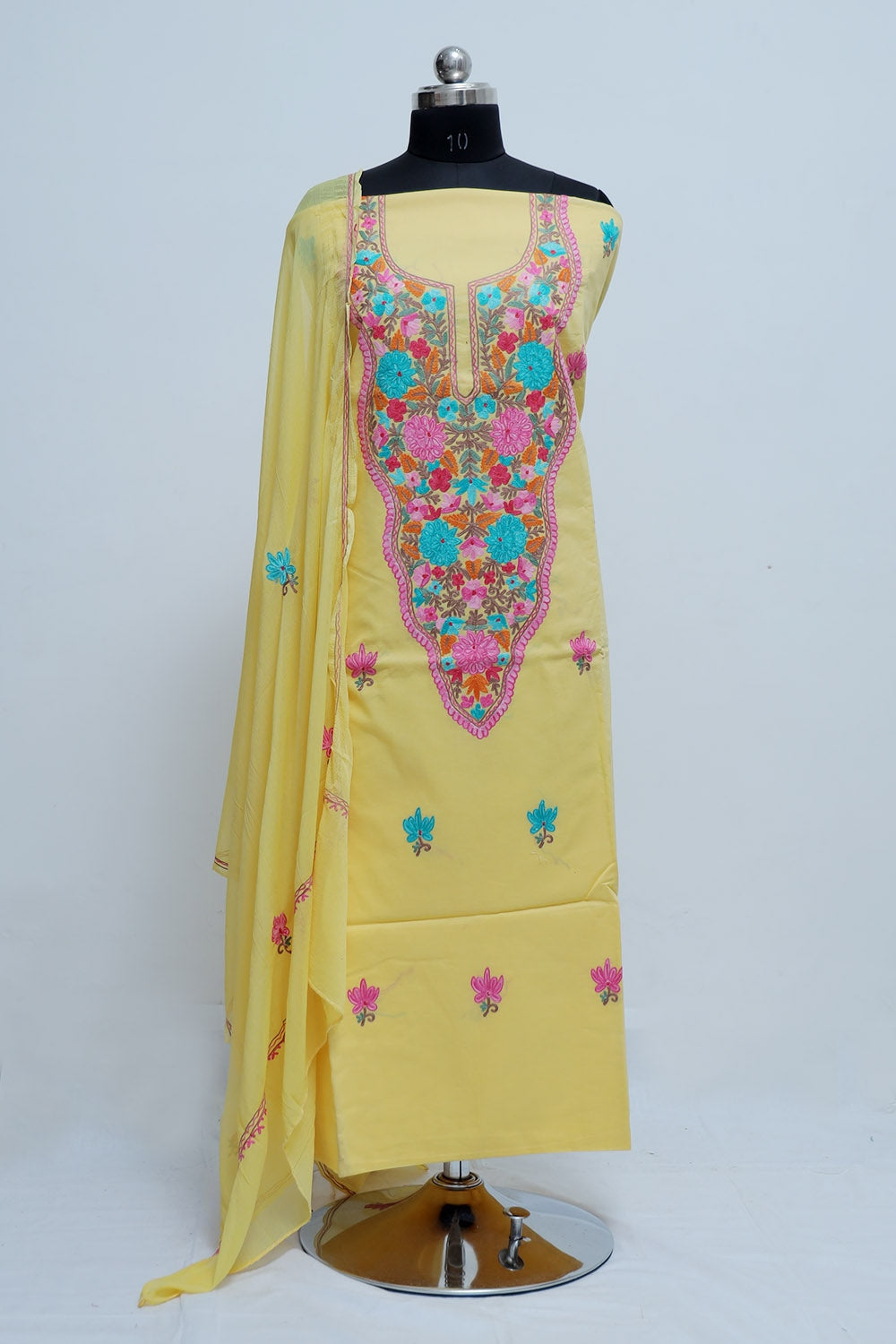 Lemon Colour Kashmiri Aari Work Salwar Kameez Exclusive