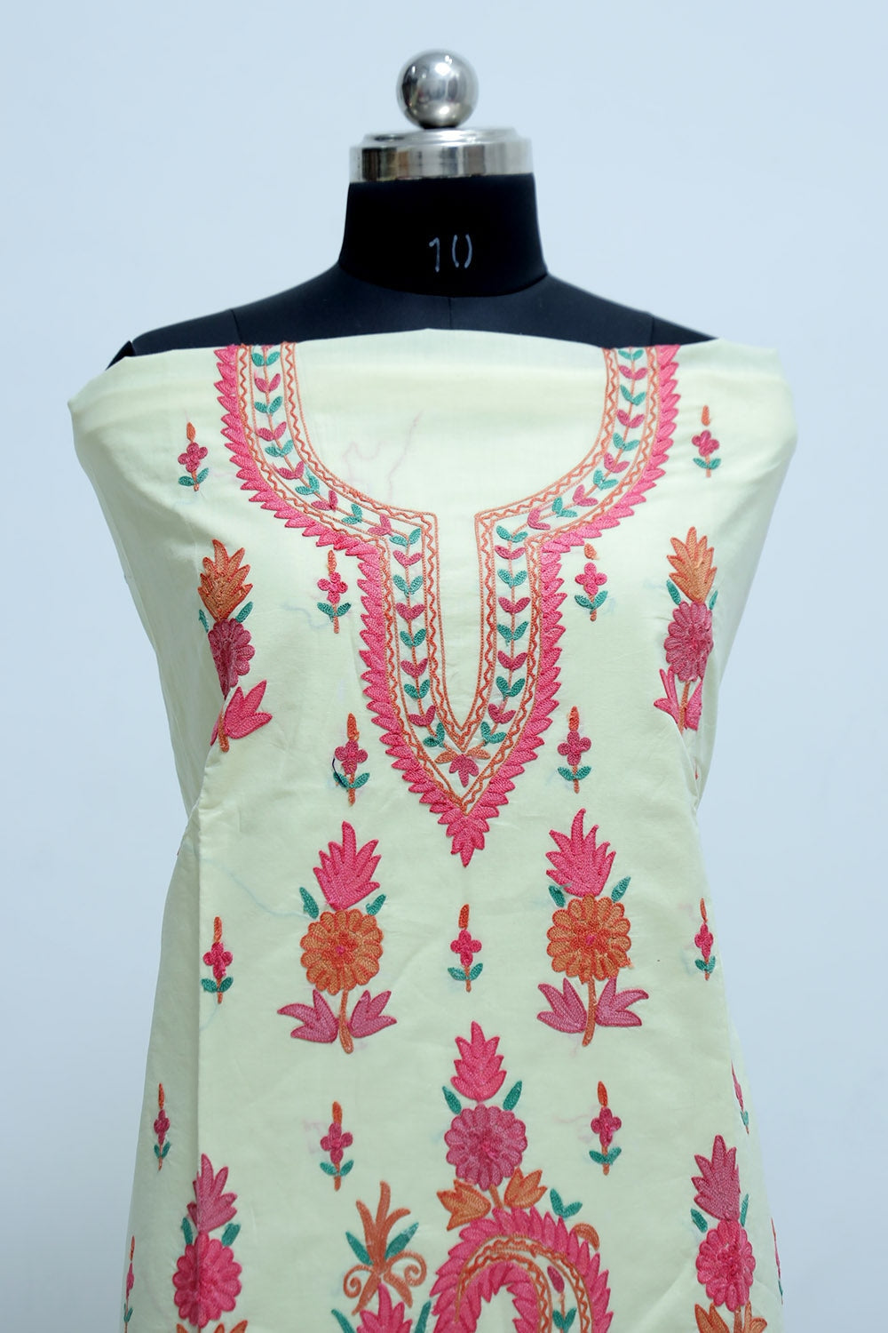 Lemon Yellow Colour Designer Aari Work Suit With Floral