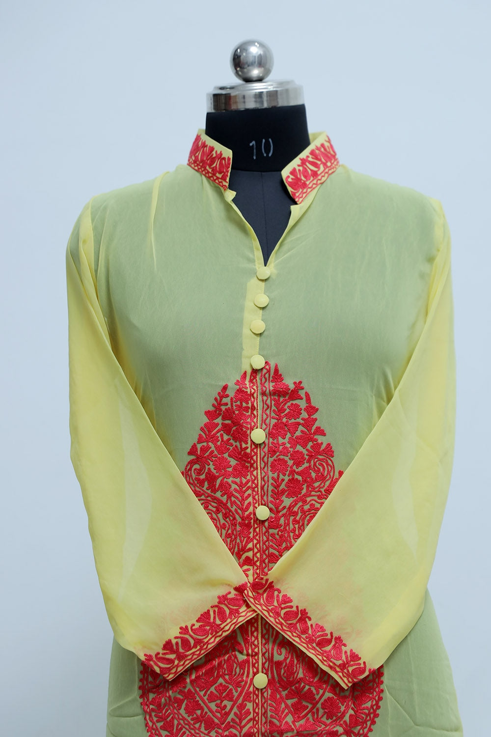 Lemon Yellow Colour Georgette Kashmiri Aari Work Designer