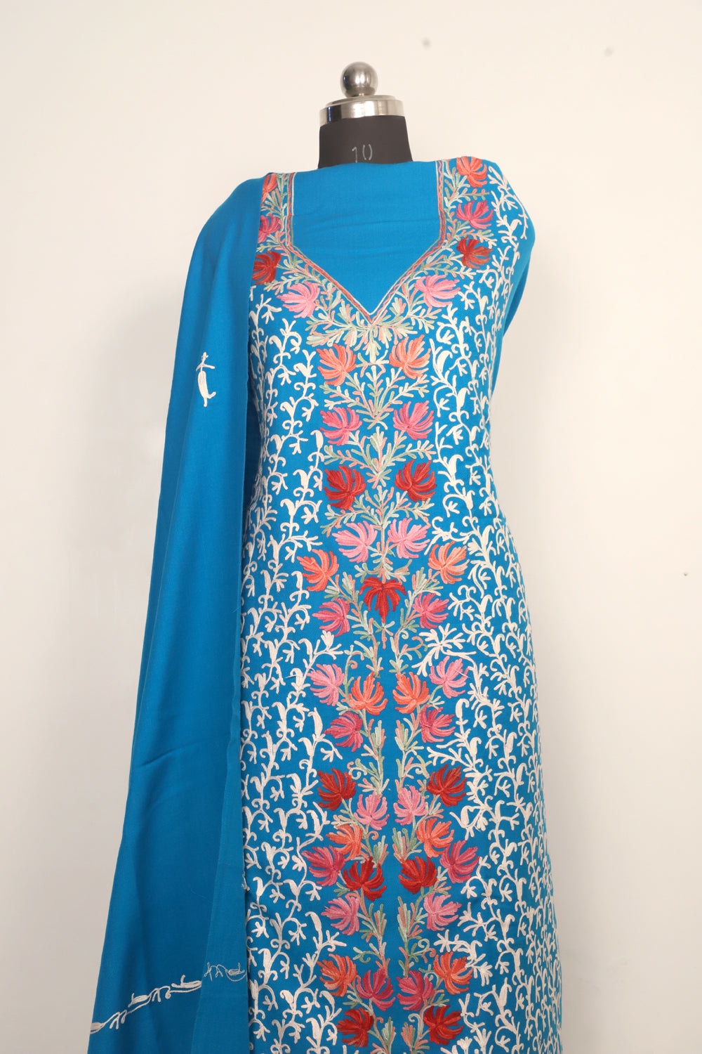 Light Blue Color Kashmiri Woolen Aari Work Embroidered