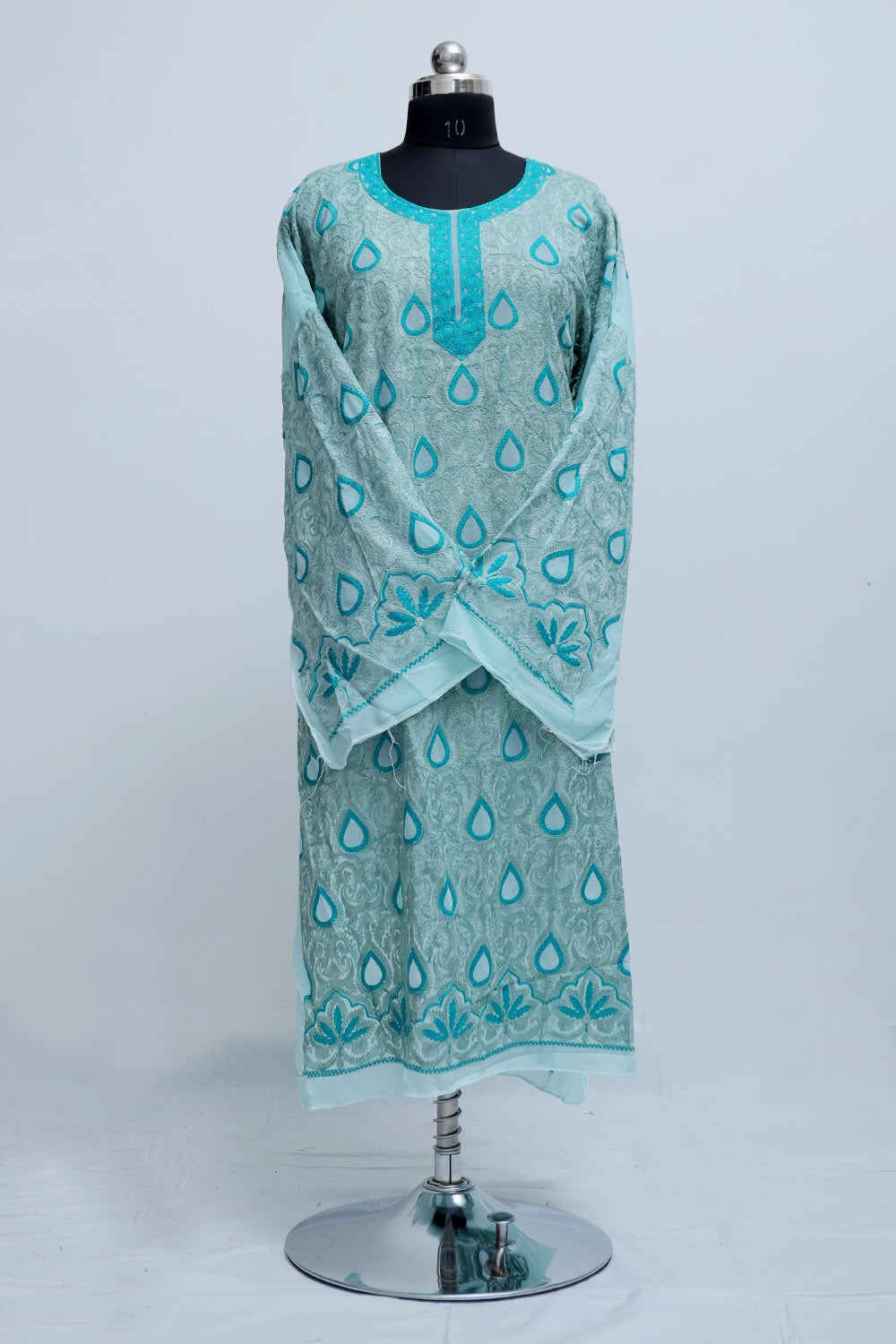 Light Blue Colour Georgette Semi Stitched Kashmiri Kurti