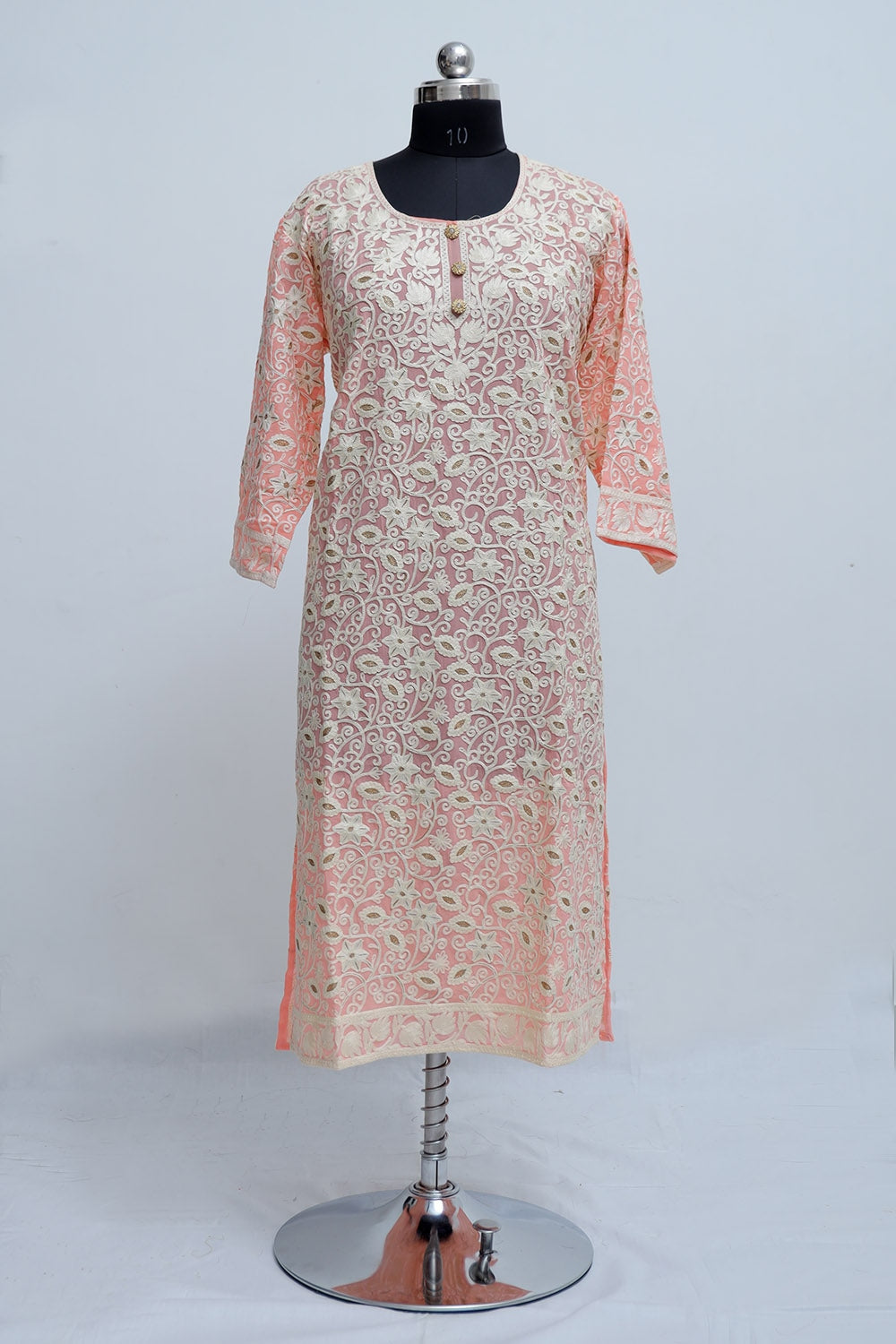Light Pink Colour Georgette Semi Stitched Kashmiri Kurti