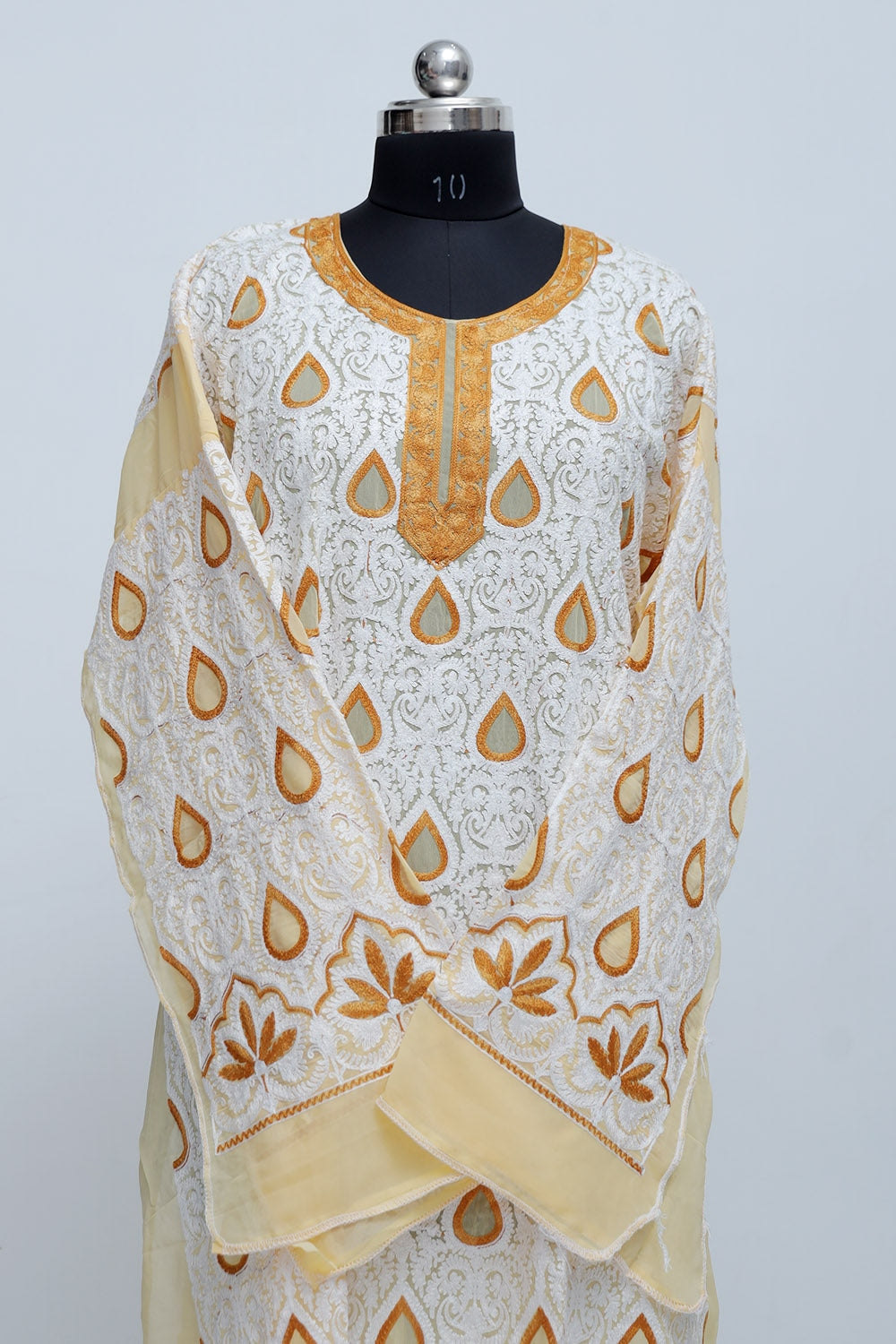 Light Yellow Colour Georgette Semi Stitched Kashmiri Kurti