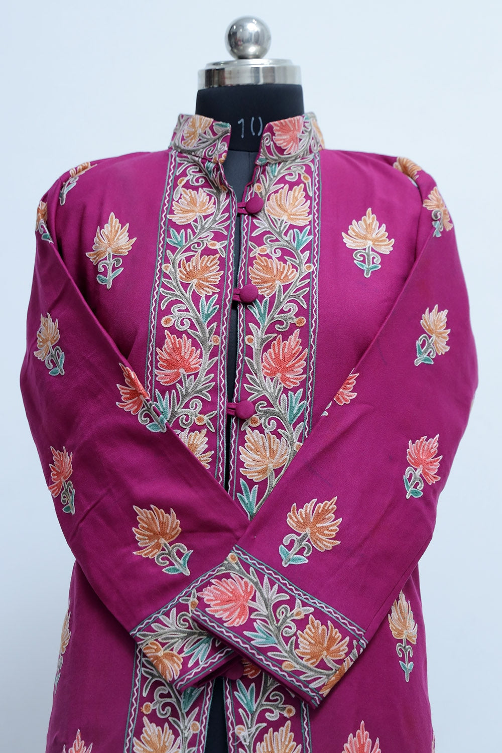 Magenta Colour Kashmiri Aari Work Embroidered Jacket