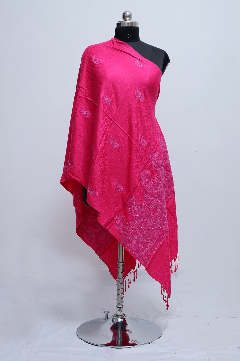 Majenta Colour Stole Enriched With Aari Embroidery