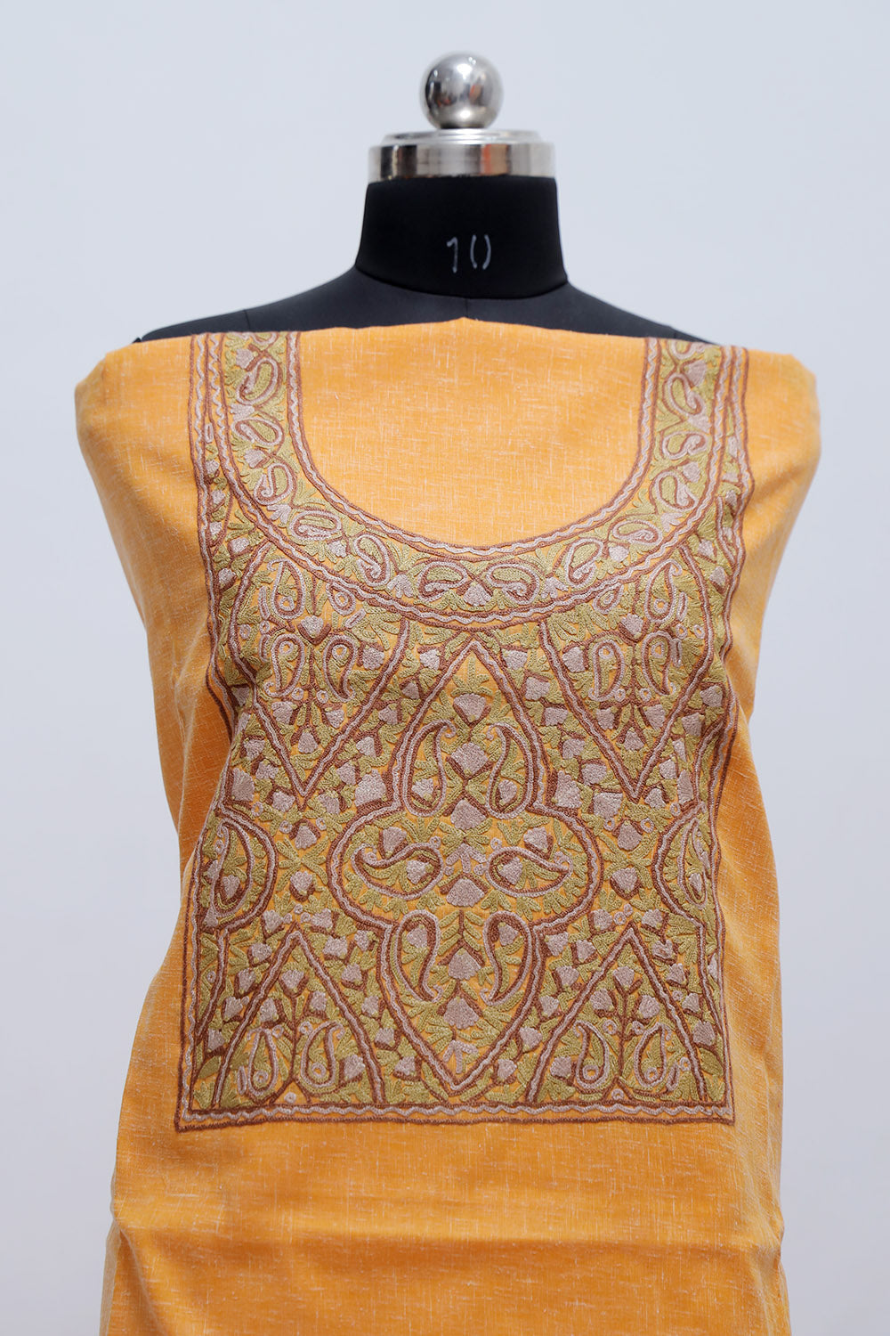 Mango Yellow Colour Cotton Suit With Beautiful Kashmiri