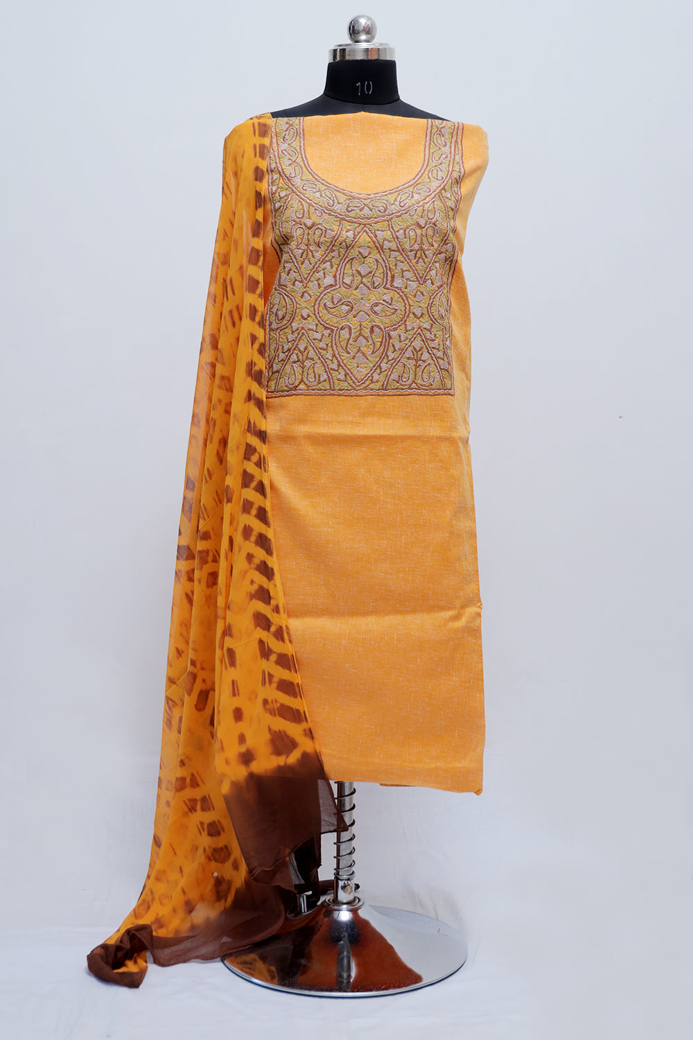 Mango Yellow Colour Cotton Suit With Beautiful Kashmiri