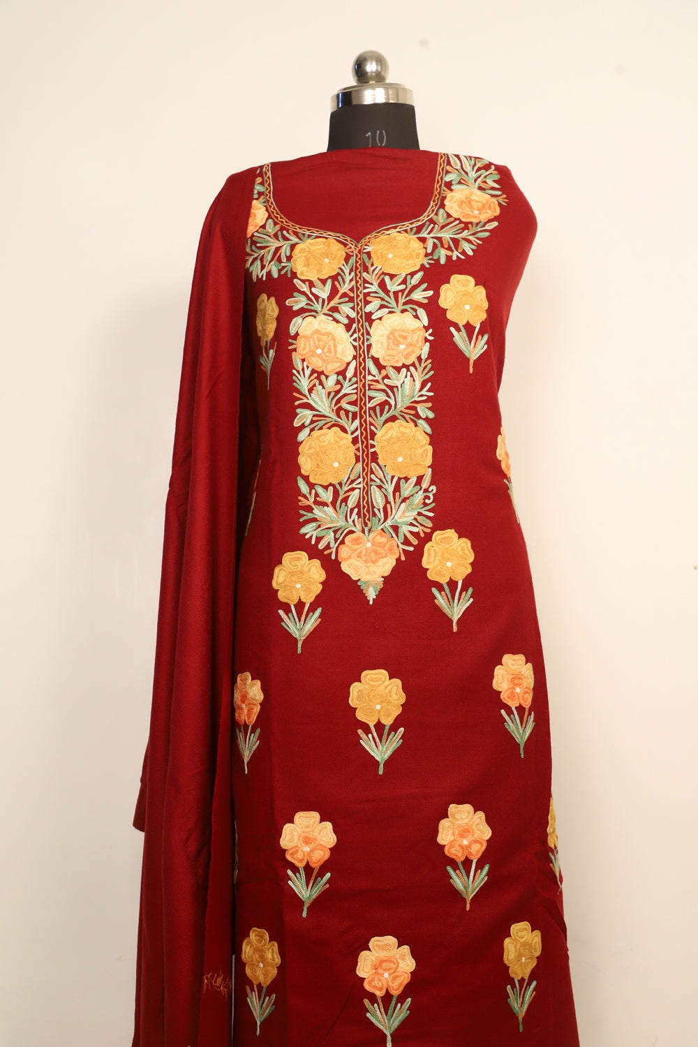 Maroon Color Kashmiri Woolen Aari Work Embroidered