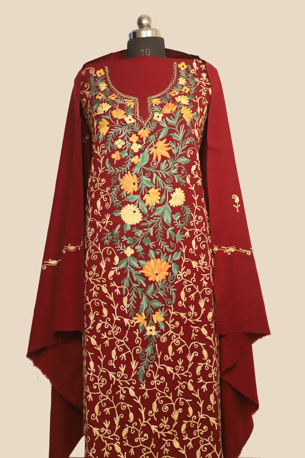 Maroon Color Kashmiri Woolen Aari Work Embroidered