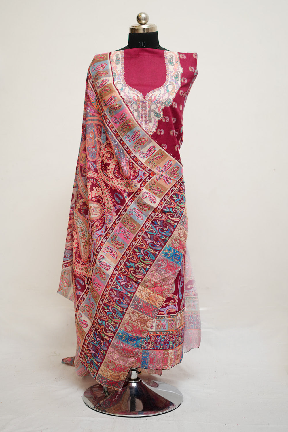 Maroon Colour Cotton Kani Printed Unstitched Suit Fabric