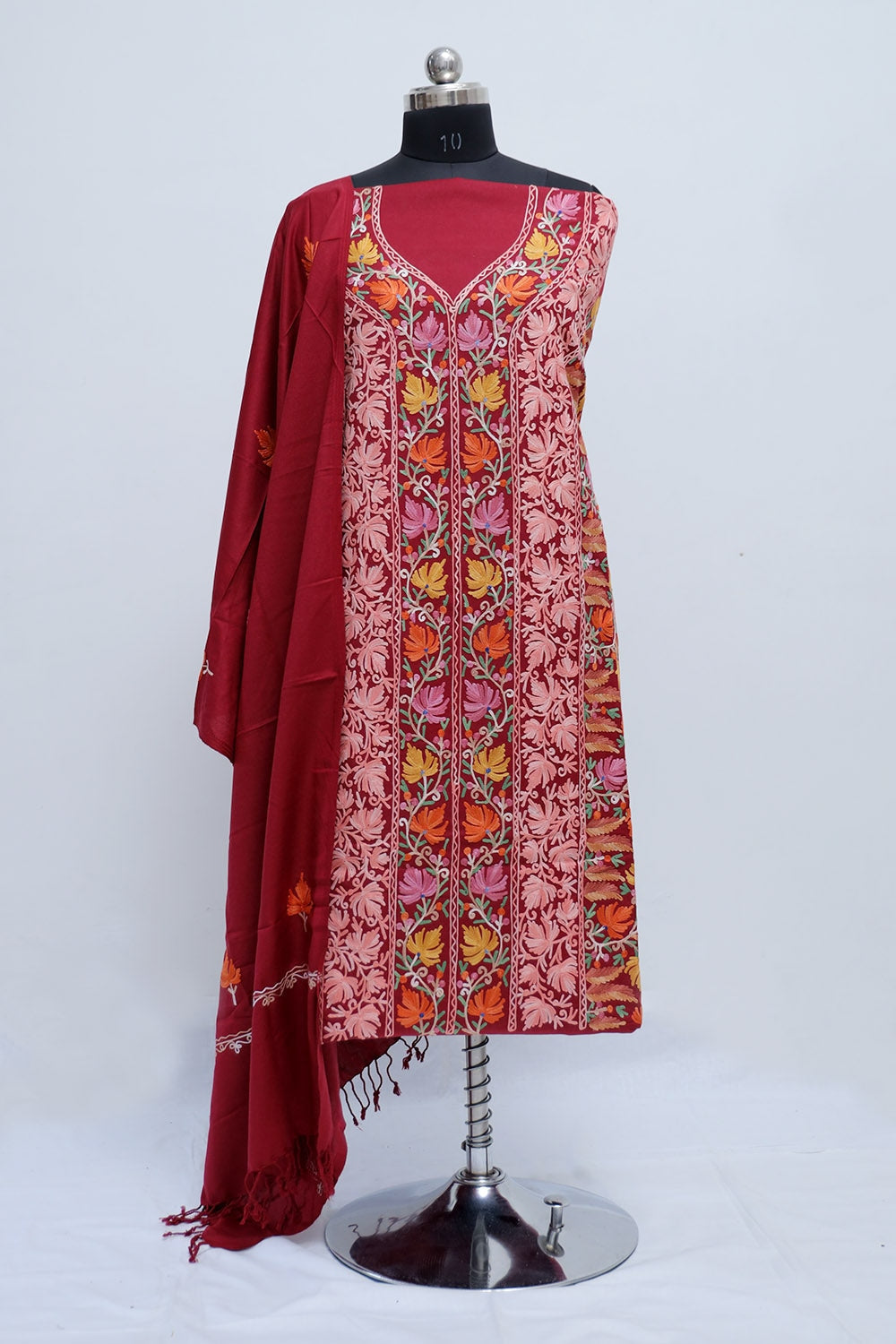 Maroon Colour Designer Work Embroidered Suit Enriched