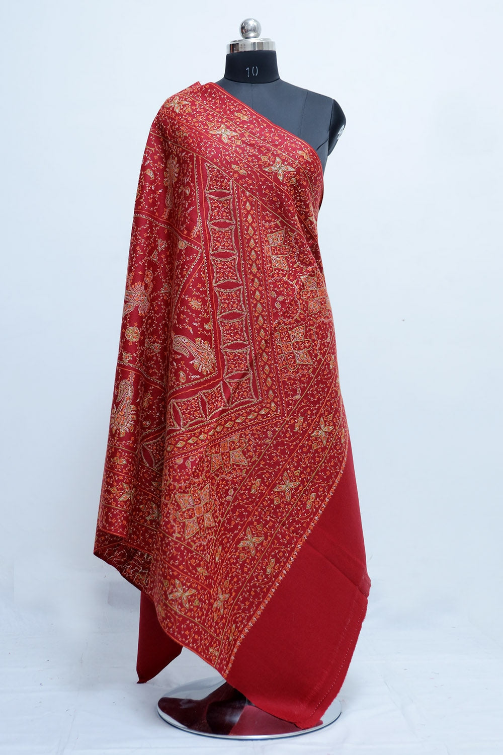 Maroon Colour Embroidered Sozni Shawl Enriched
