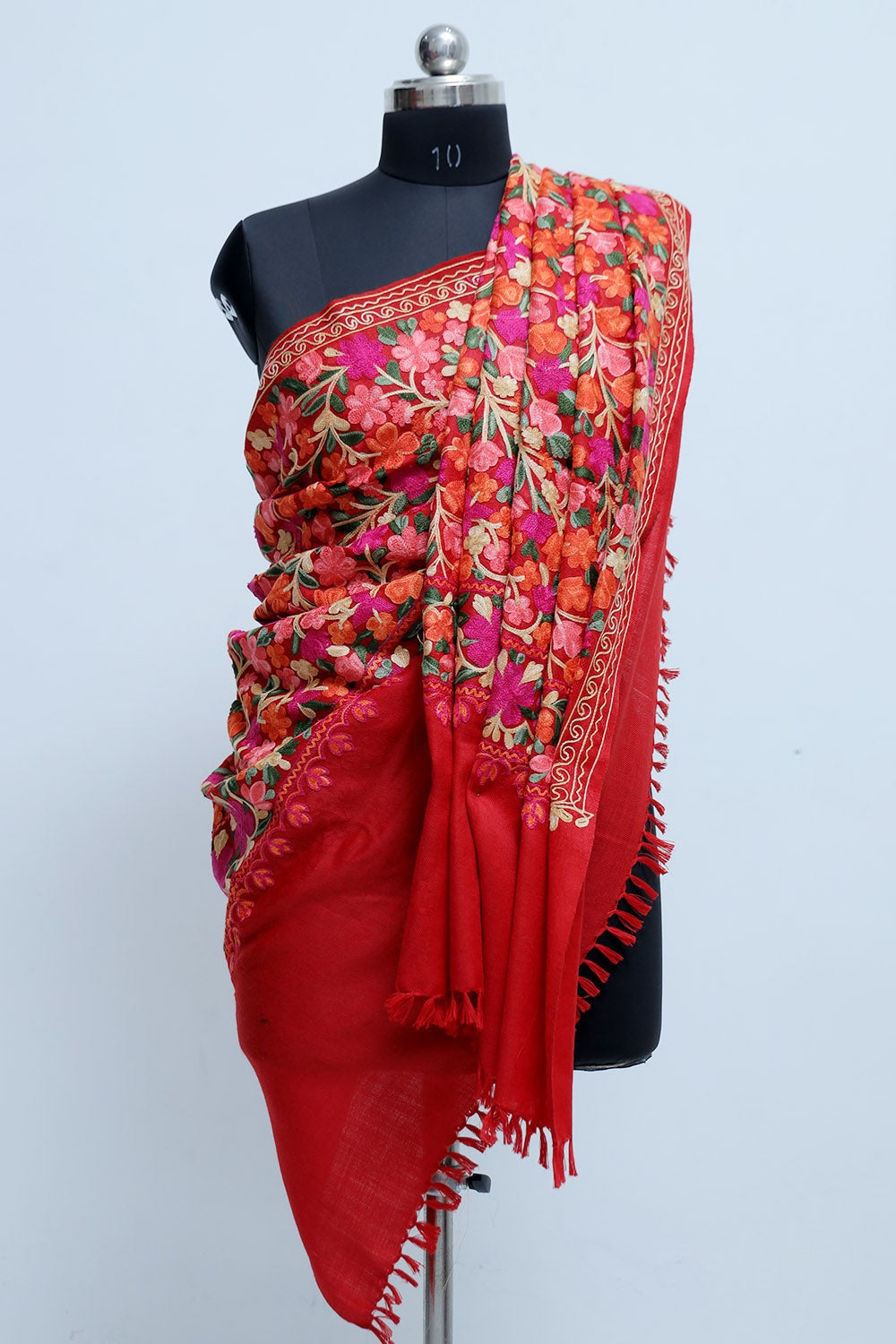 Maroon Kashmiri Work Embroidered Shawl Enriched With Four