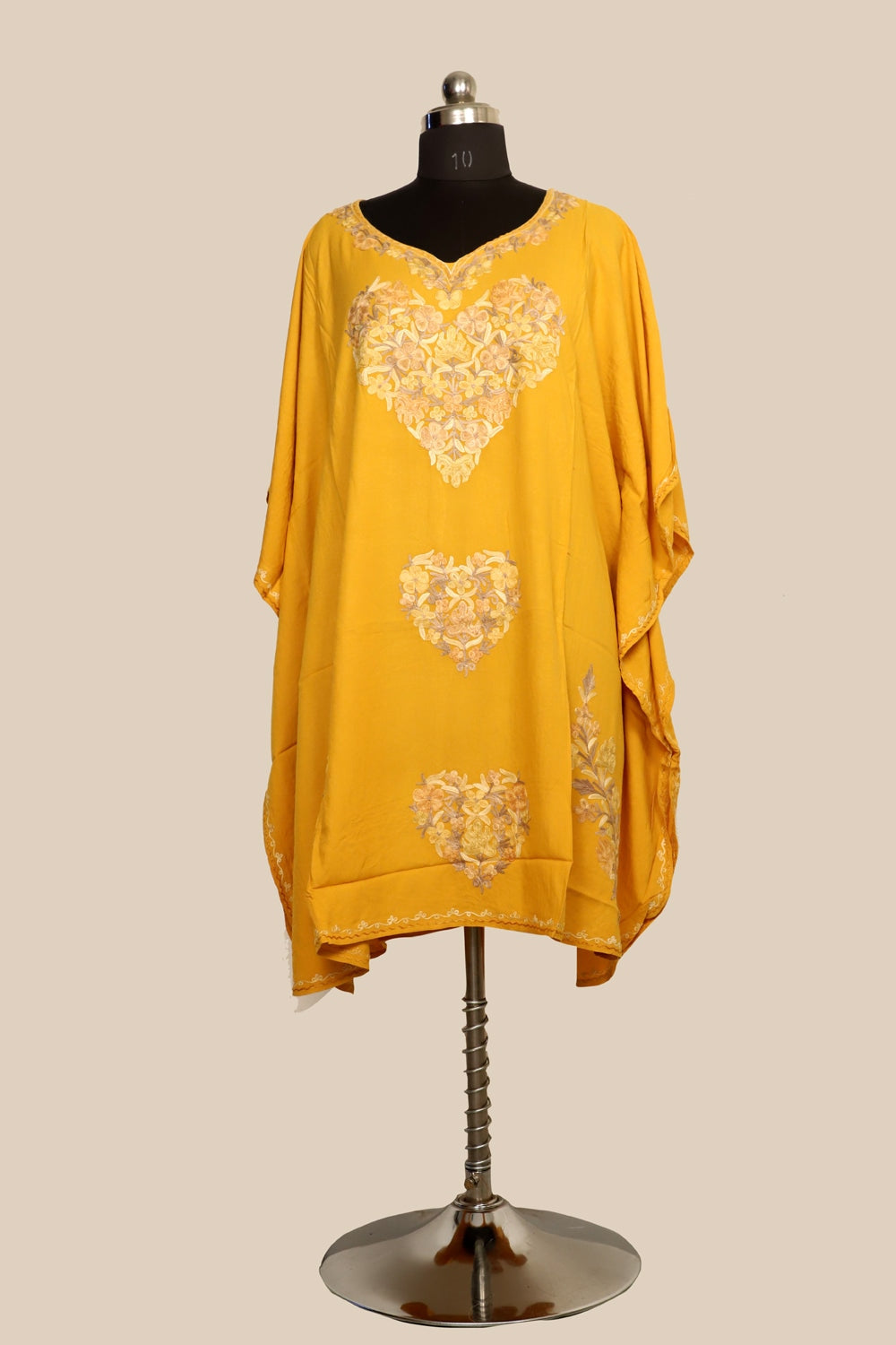 Mustard Colour Cotton Kashmiri Aari Work Designer Kaftan