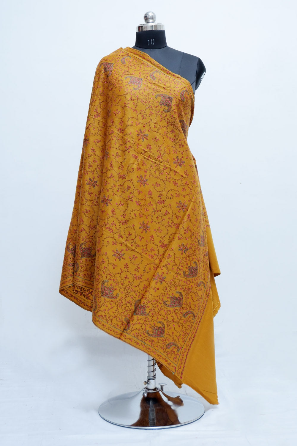 Mustard Colour Sozni Shawl With Richly Crafted Border