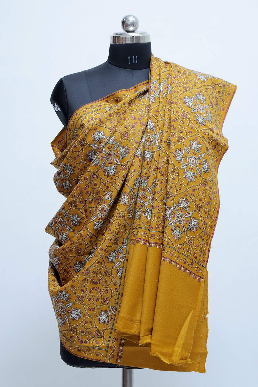Mustard Colour Sozni Shawl With Richly Embroidered Border