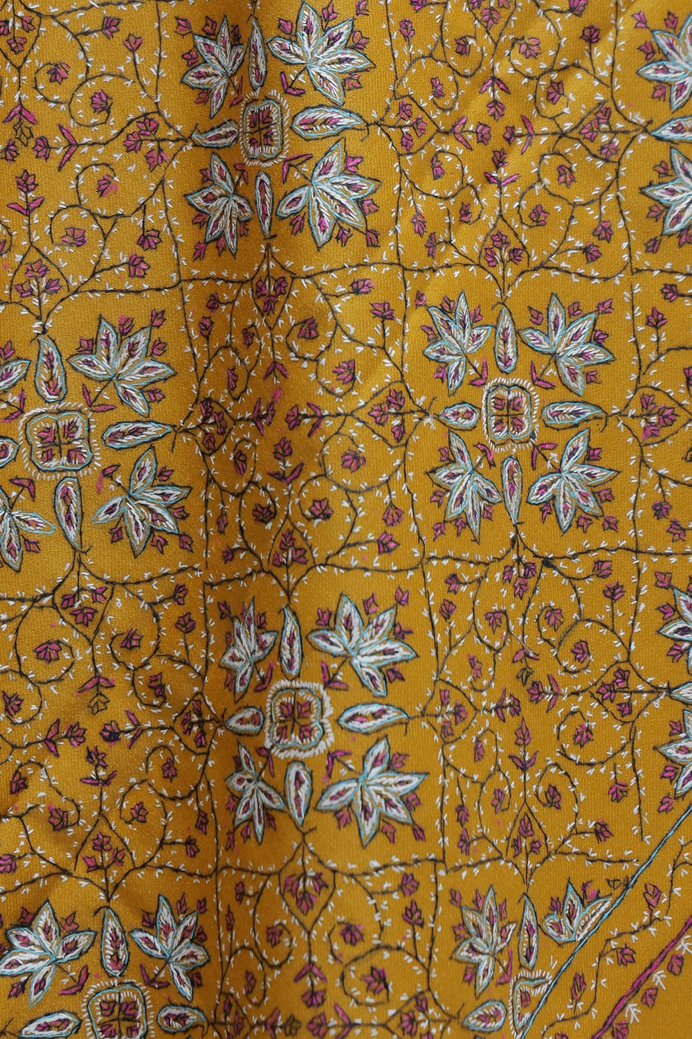 Mustard Colour Sozni Shawl With Richly Embroidered Border