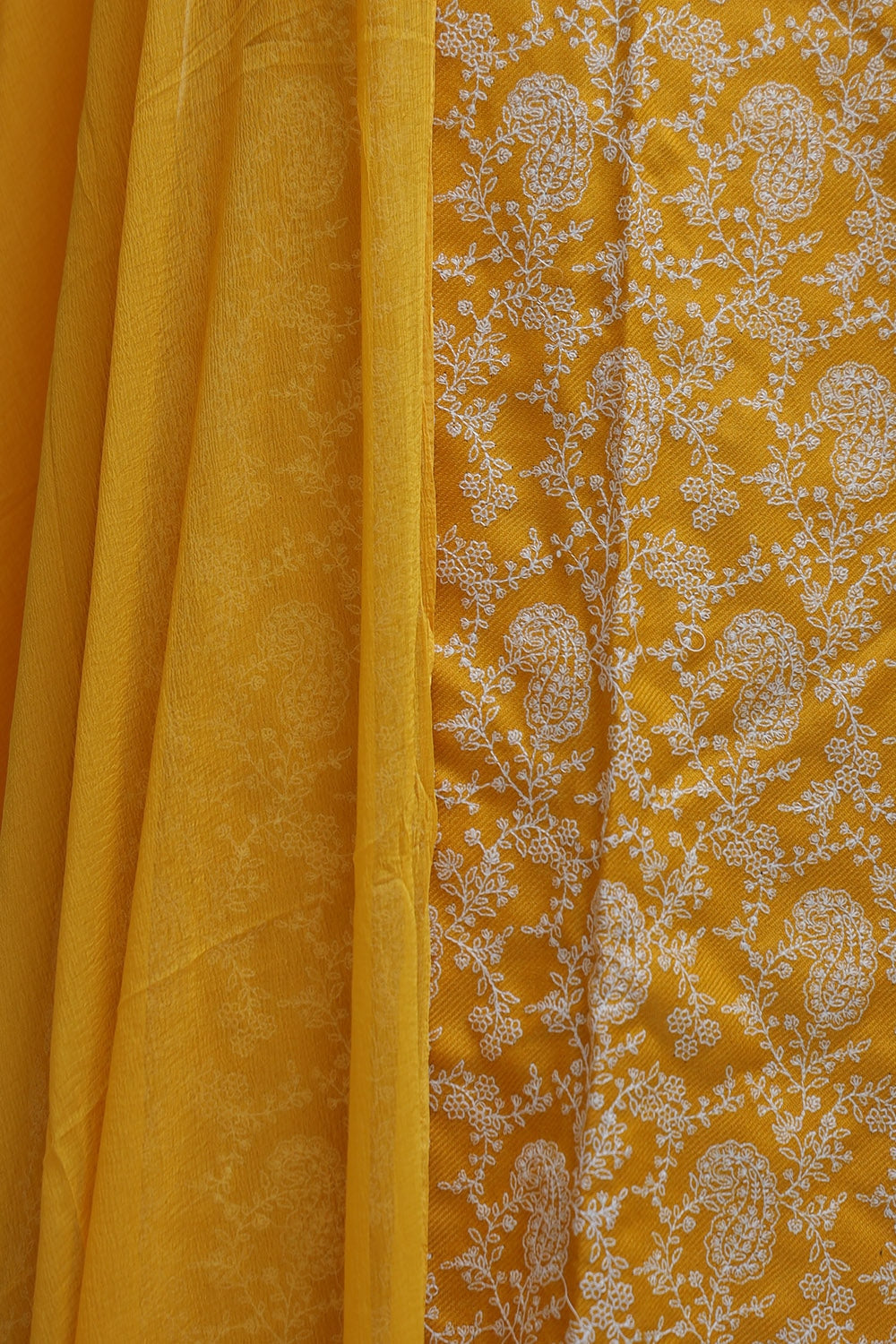 Mustard Yellow Color Kashmiri Sozni Work Woolen Unstitched